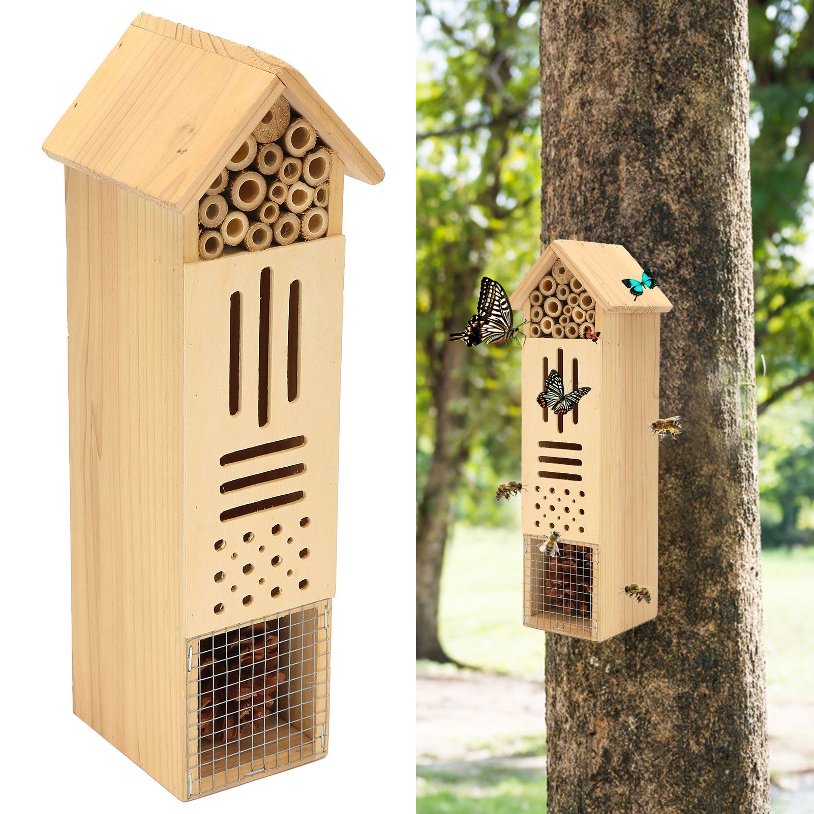 Wooden Insect House Hanging Bee Hotel Nests Shelter for Home Outdoor Garden view 12