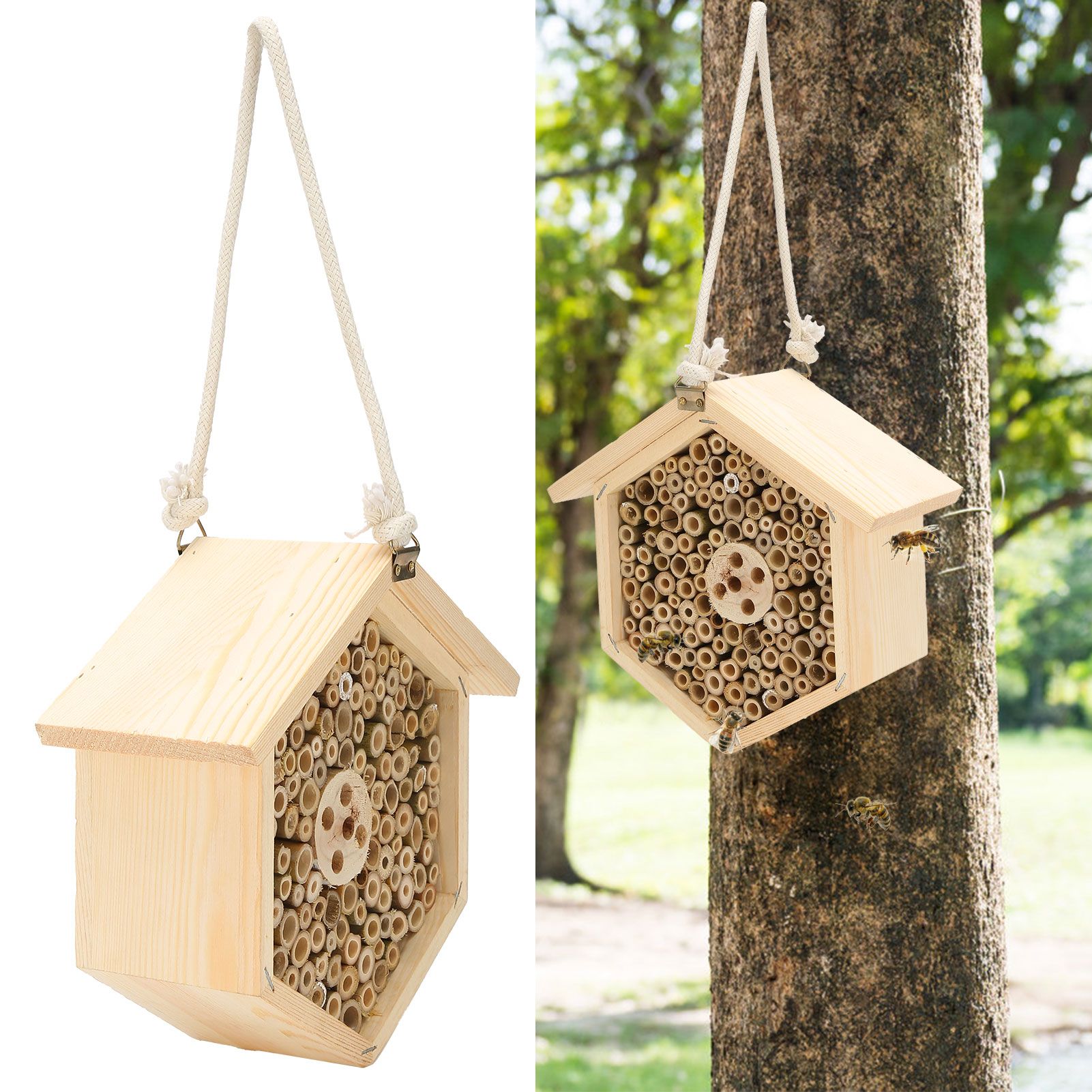 Wooden Bee House Decorative Hanging Insect House Insect Hotel for Garden Supplies view 12
