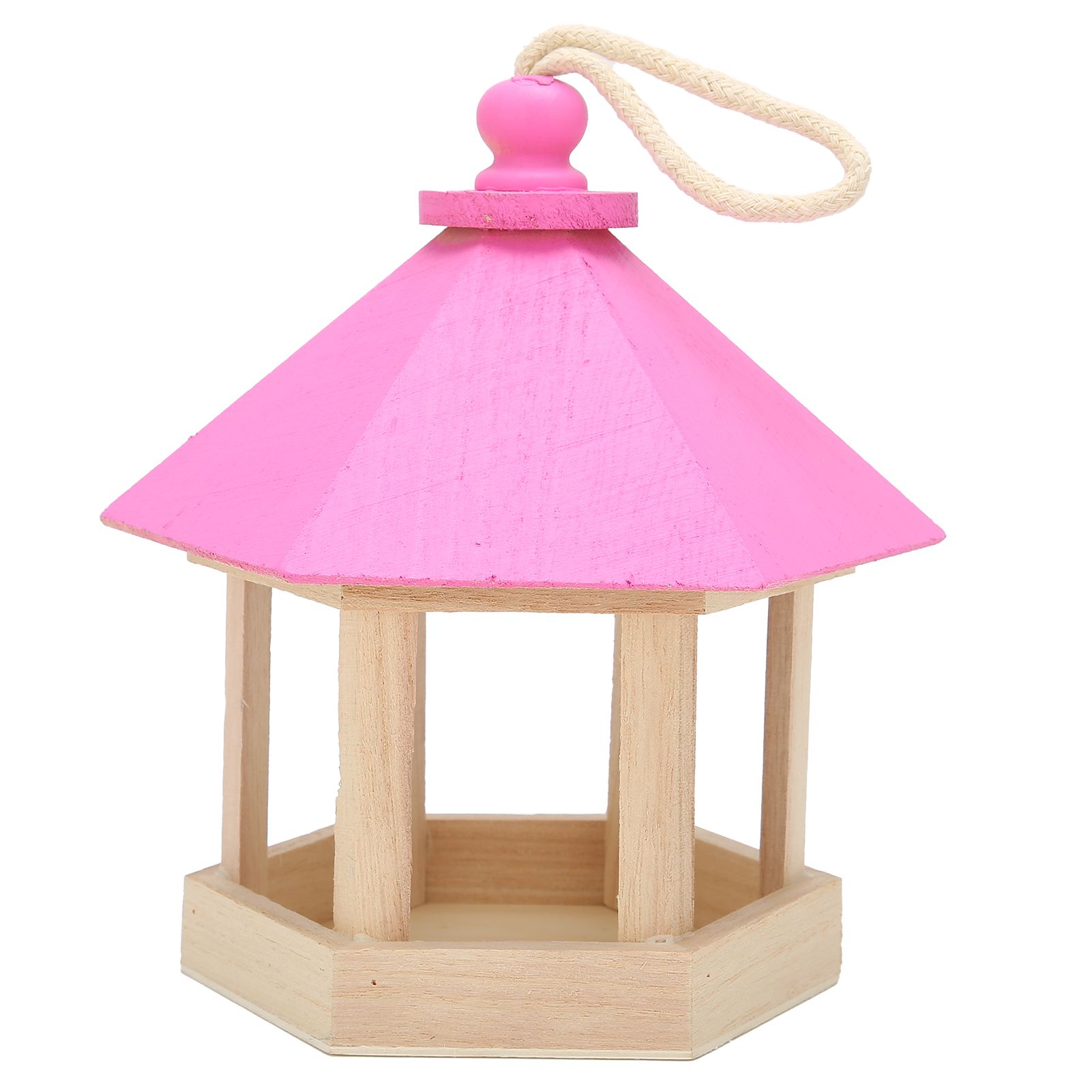 Wooden Bird Feeder Hanging Hexagonal House Shape Pet Bird Feeder Garden Decoration view 2
