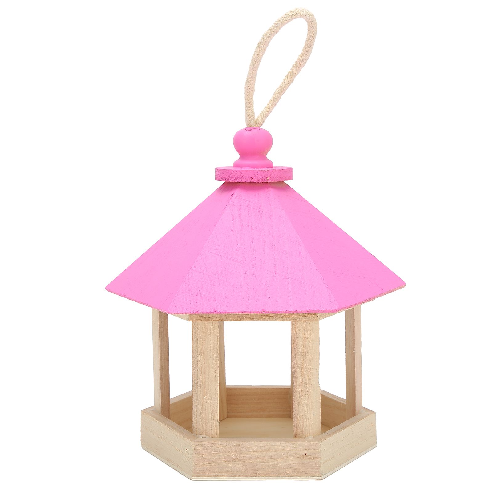Wooden Bird Feeder Hanging Hexagonal House Shape Pet Bird Feeder Garden Decoration view 3
