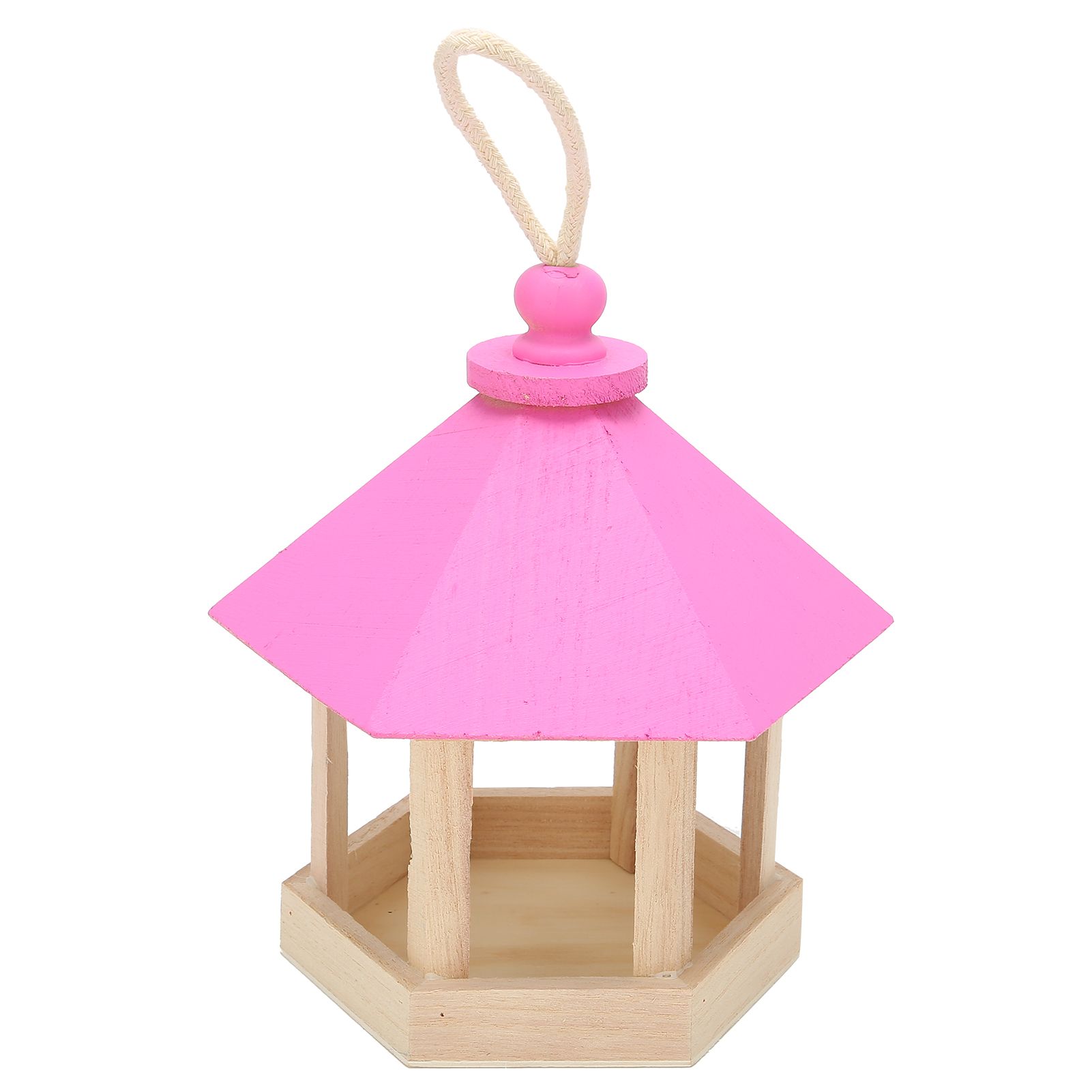 Wooden Bird Feeder Hanging Hexagonal House Shape Pet Bird Feeder Garden Decoration view 7