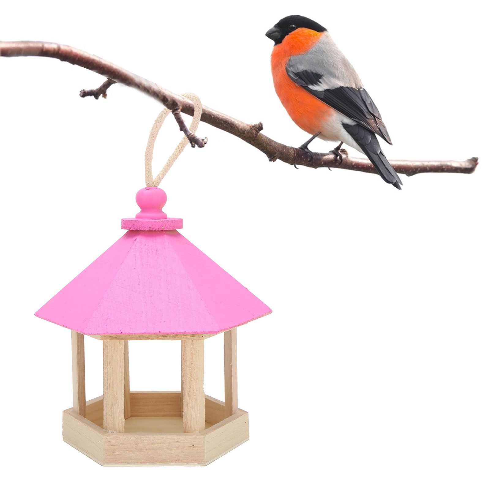 Wooden Bird Feeder Hanging Hexagonal House Shape Pet Bird Feeder Garden Decoration view 11