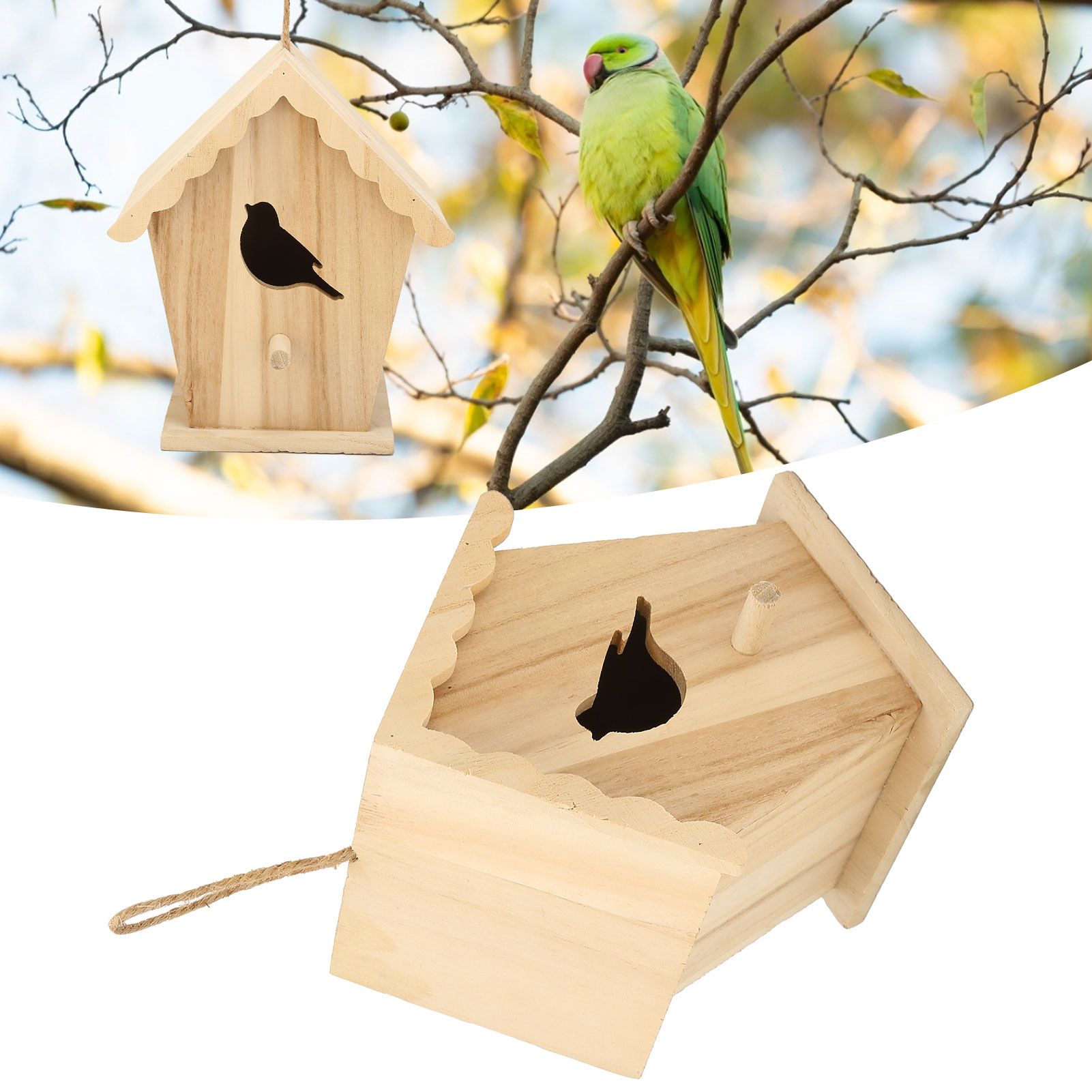 Wood Birdhouse Bird Shaped Entrance Bird Box House DIY Outdoor Nesting Box for view 12