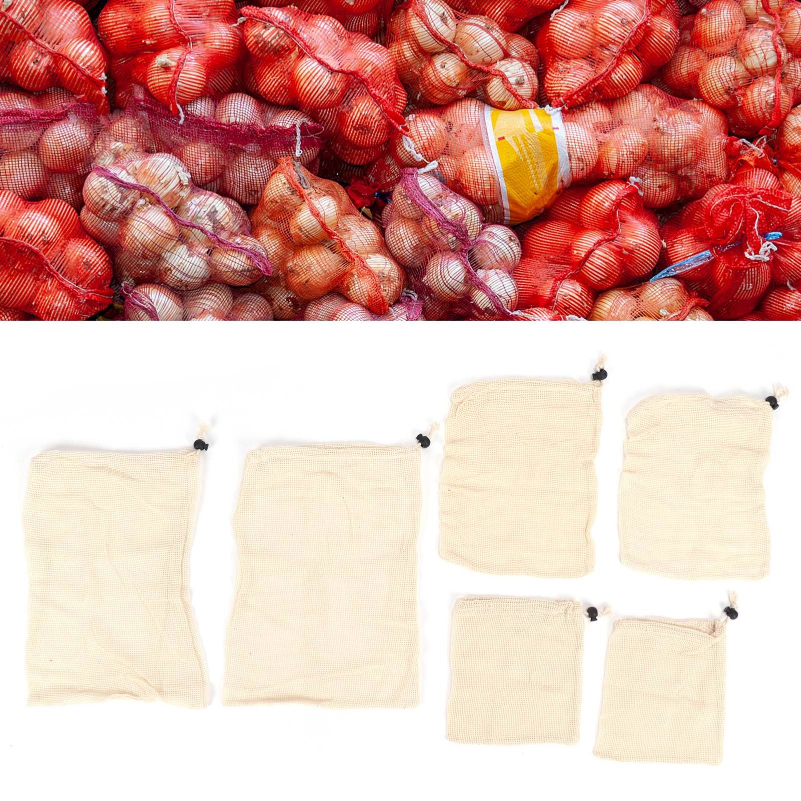 6Pcs Drawstring Storage Bag Cotton Mesh Waste Food Bag Single Side Drawstring view 12