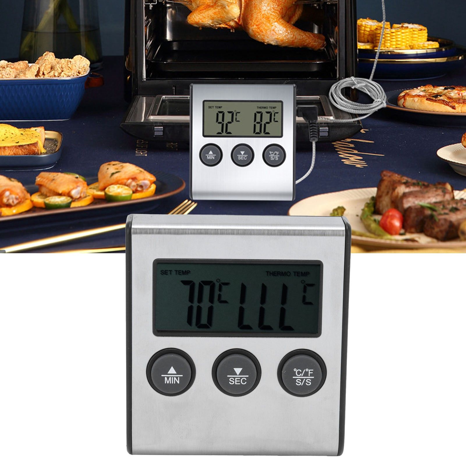 Digital Meat Thermometer Food Temperature Meter with Folding Probe Timer Alarm view 11