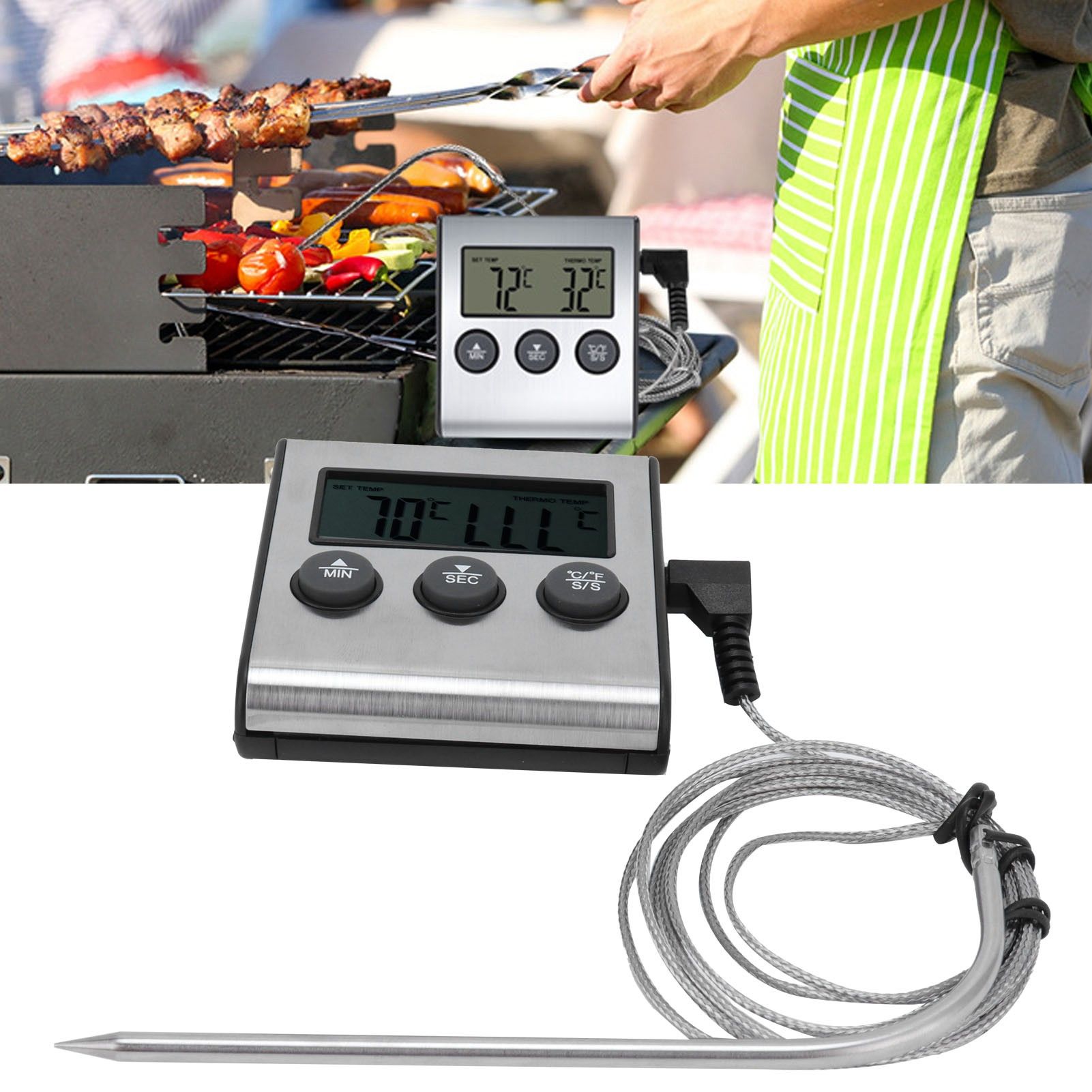 Digital Meat Thermometer Food Temperature Meter with Folding Probe Timer Alarm view 12