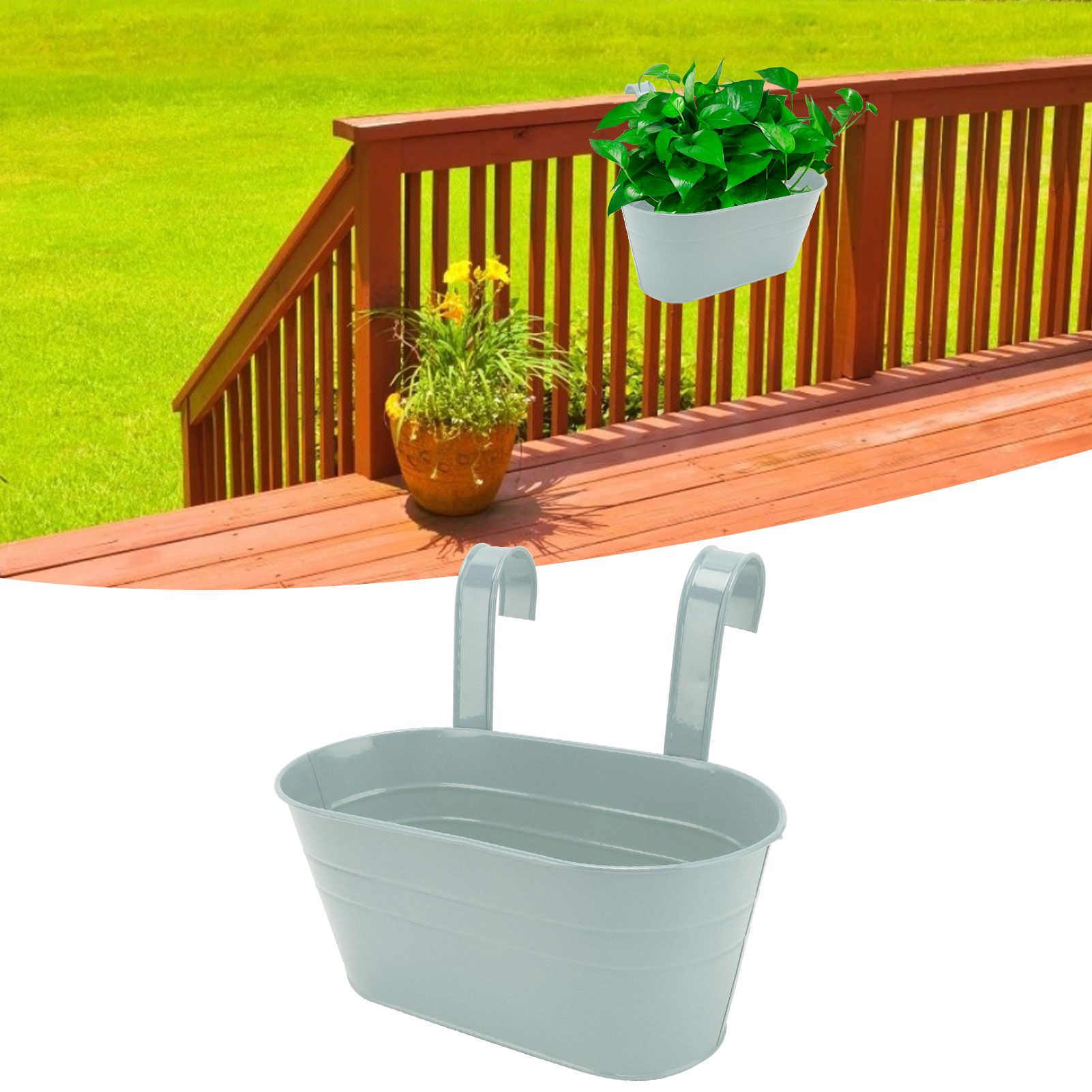 Hanging Flower Planter Iron Bucket Flower Pot Holder with Detachable Hook for view 11