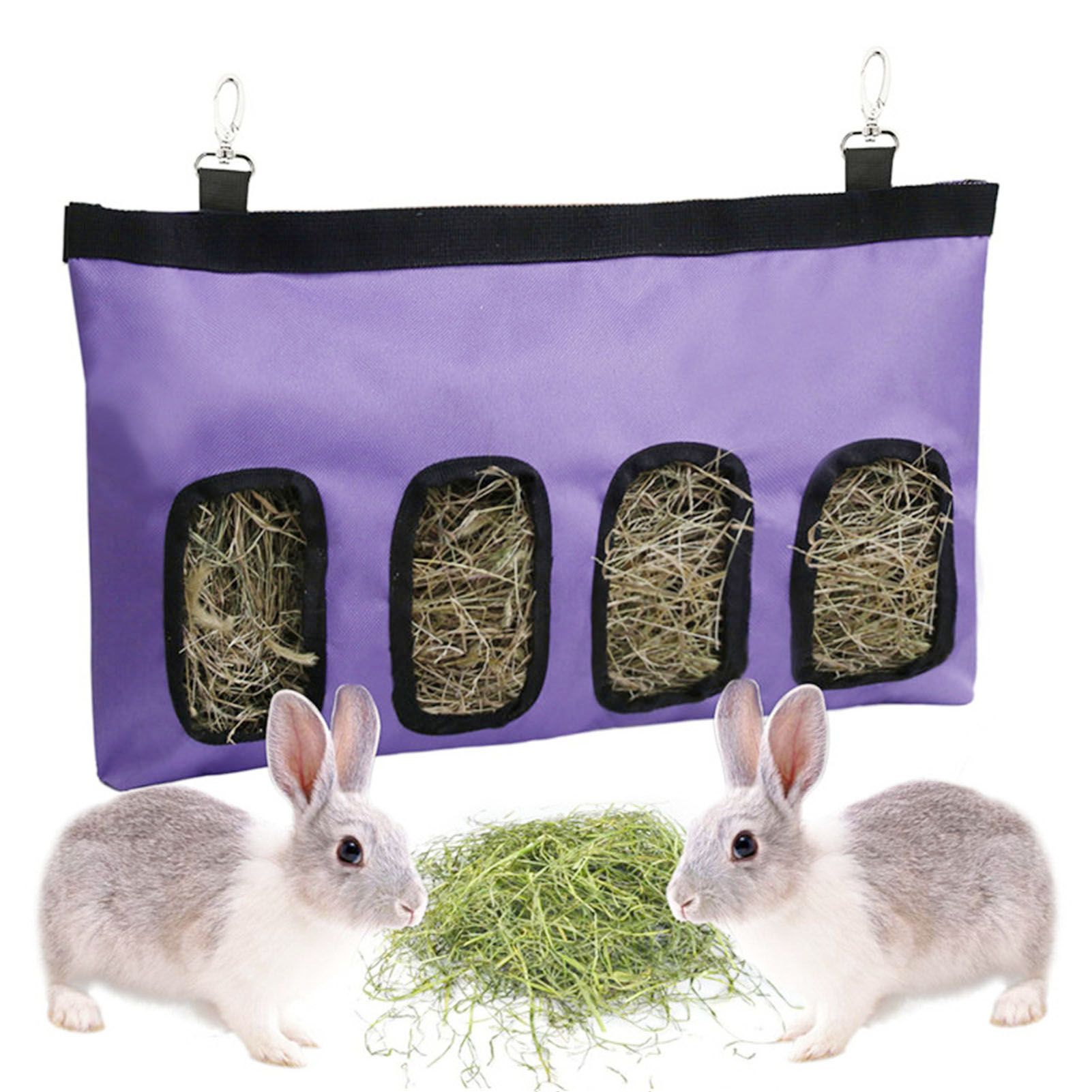 Rabbit Feeder Bag Hanging Feeding Tote with 4 Holes for Small Animals Feeding view 11