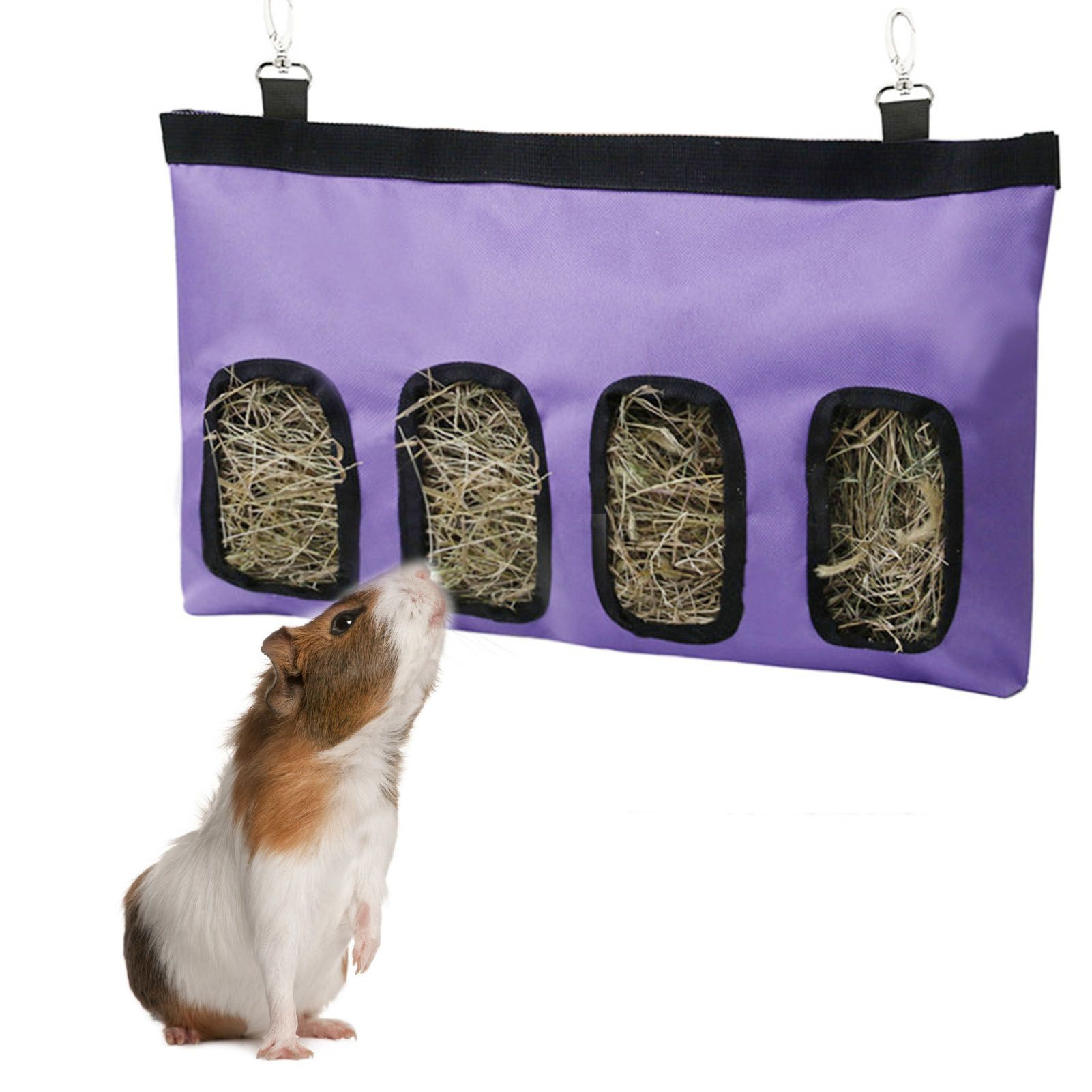 Rabbit Feeder Bag Hanging Feeding Tote with 4 Holes for Small Animals Feeding view 12