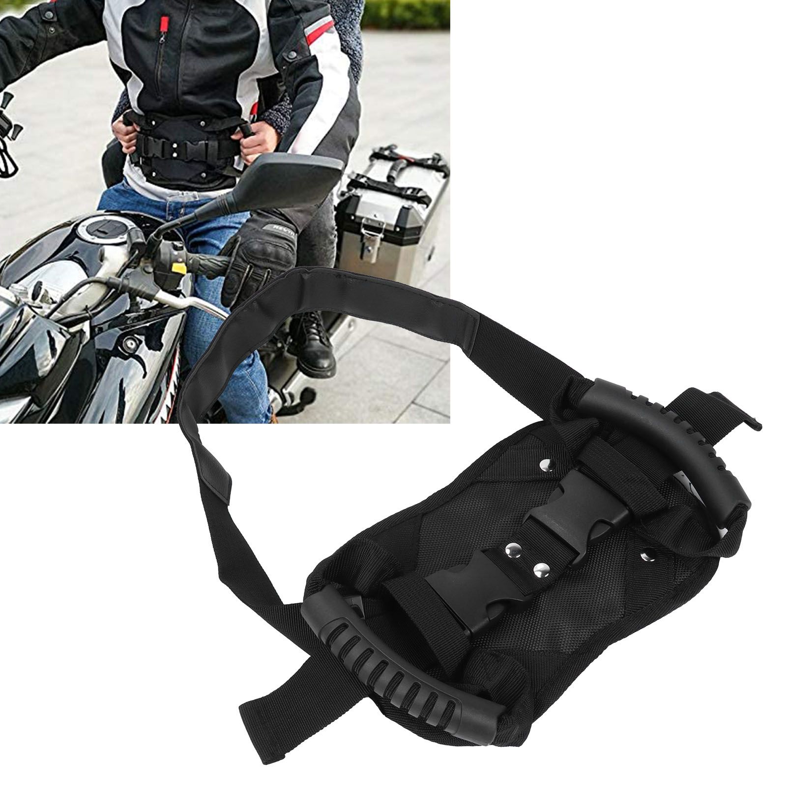 Black Motorcycle Safety Belt Electromobile Rear Seat Safety Strap Handle for view 11