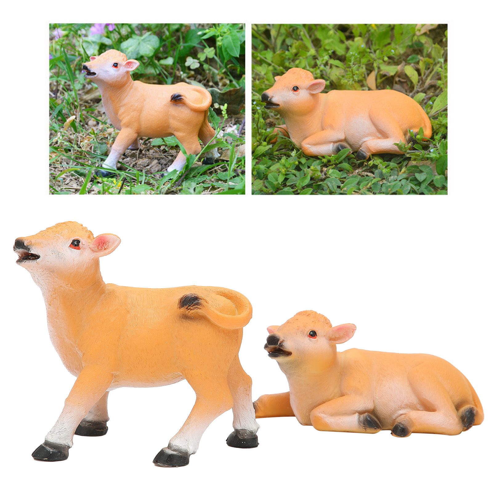 2PCS Calf Decoration Gardening Bonsai Decoration Animal Model Flower Pot view 11