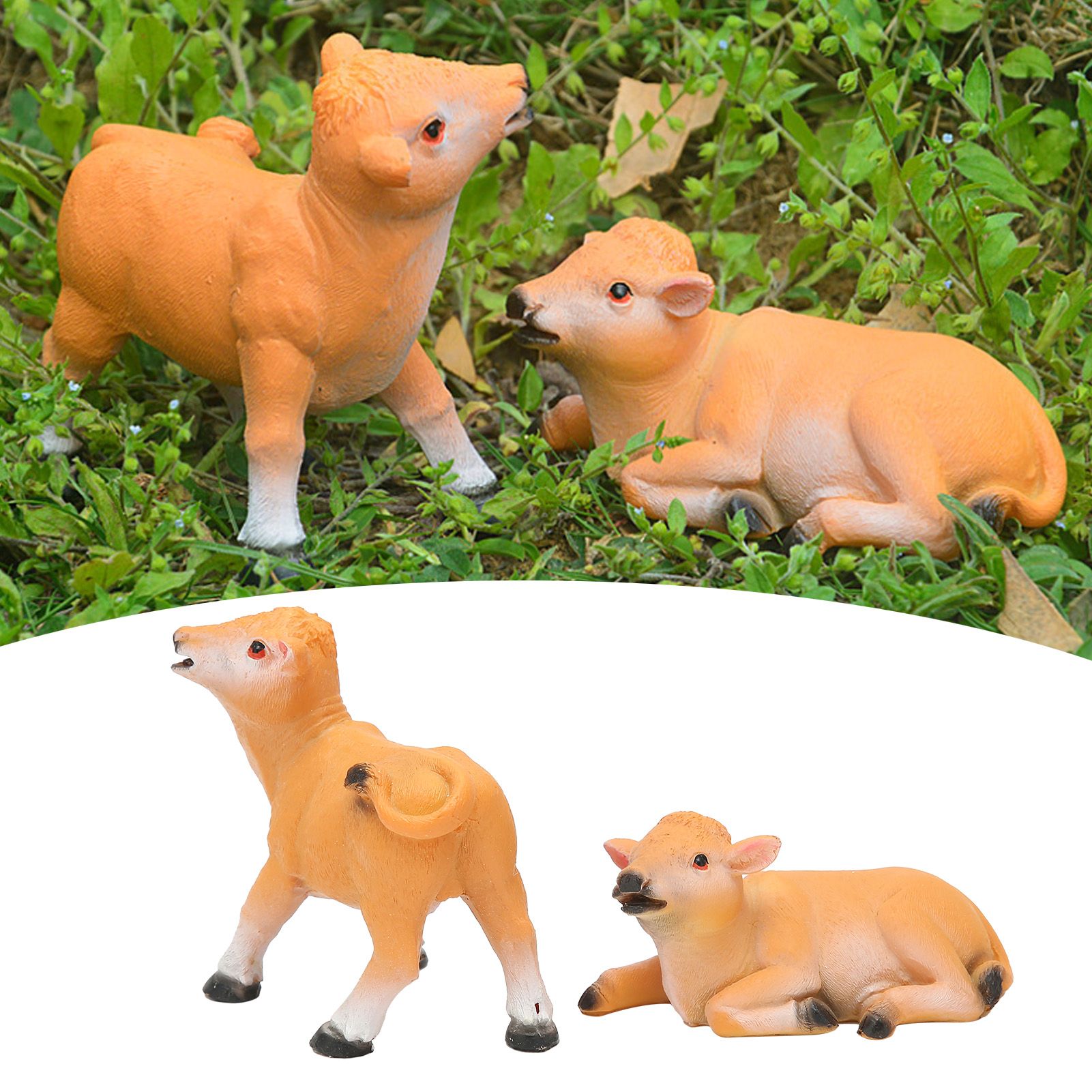 2PCS Calf Decoration Gardening Bonsai Decoration Animal Model Flower Pot view 12