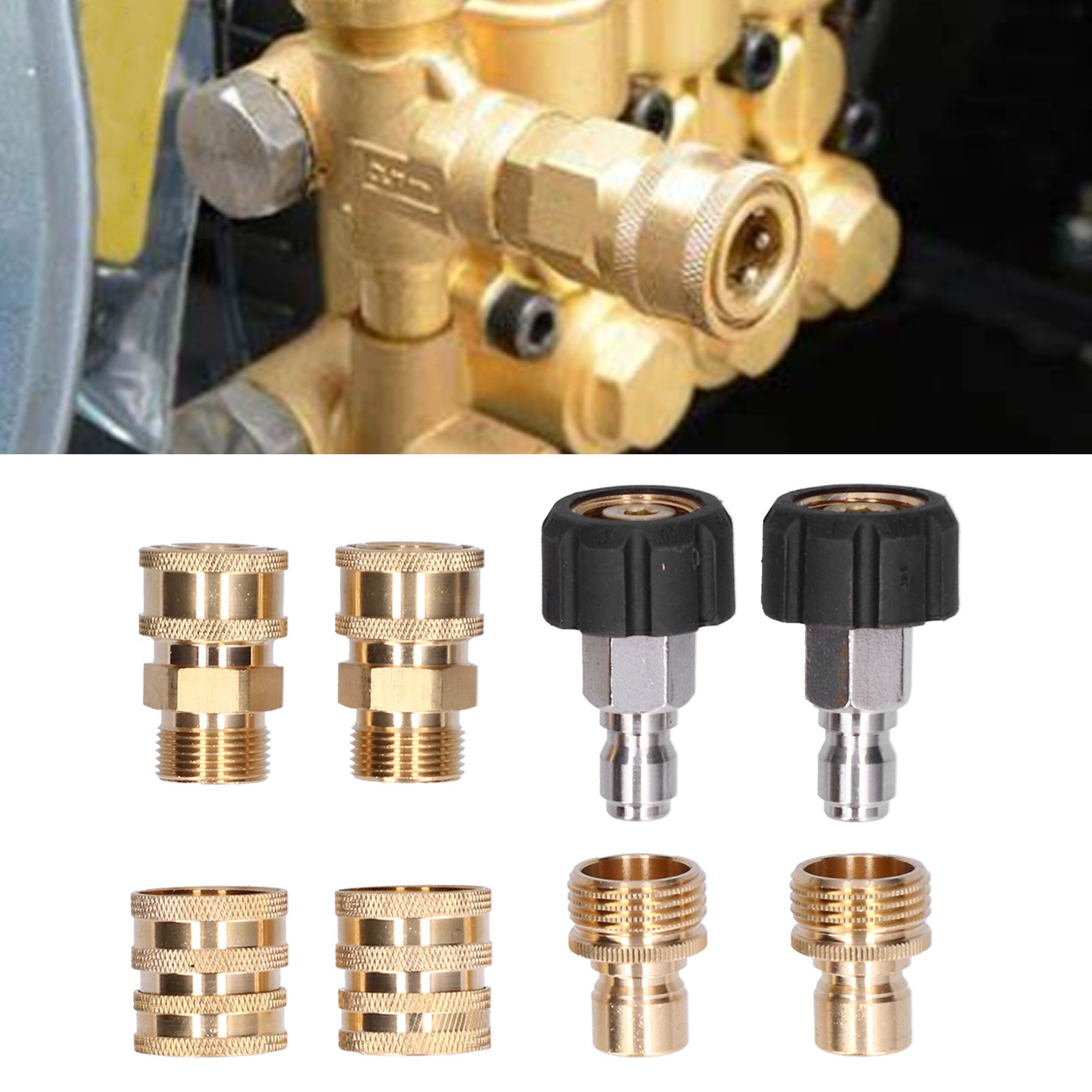 8Pcs High Pressure Washer Adapter Coupler Set Brass Quick Disconnect Connector Kit view 11