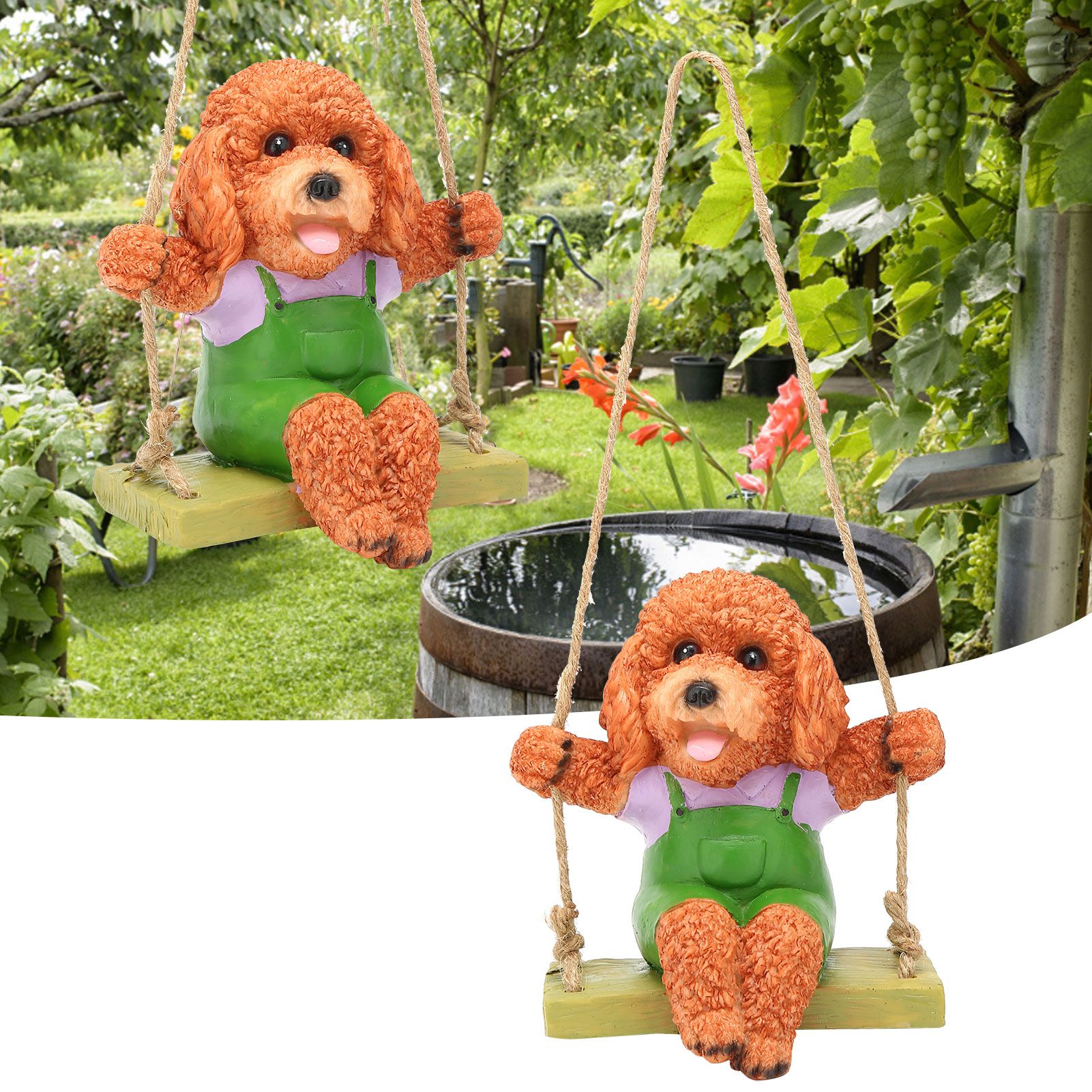 Swing Animal Hanging Teddy Dog Cartoon Garden Decoration Pendant Style Resin view 11