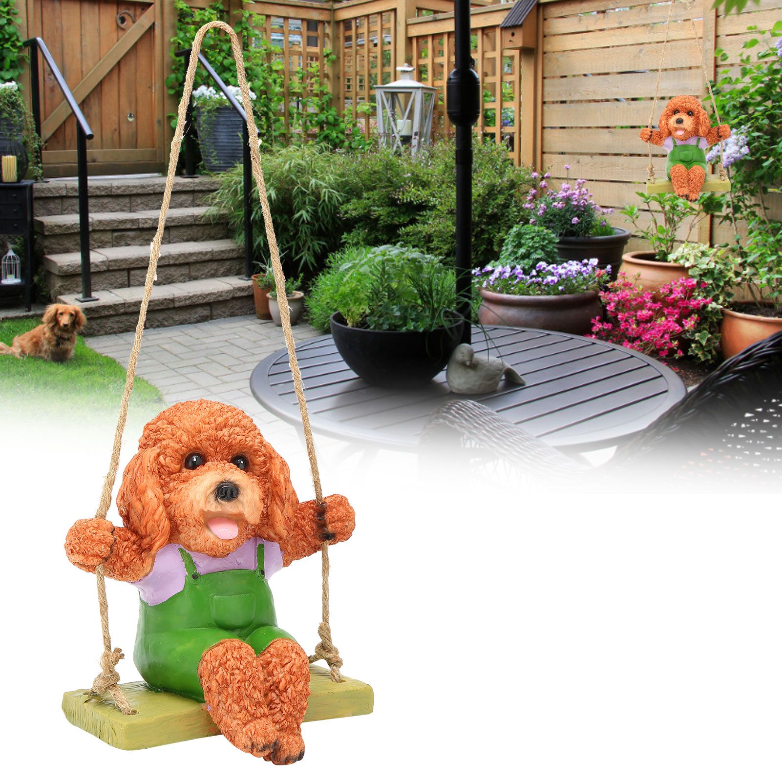 Swing Animal Hanging Teddy Dog Cartoon Garden Decoration Pendant Style Resin view 12