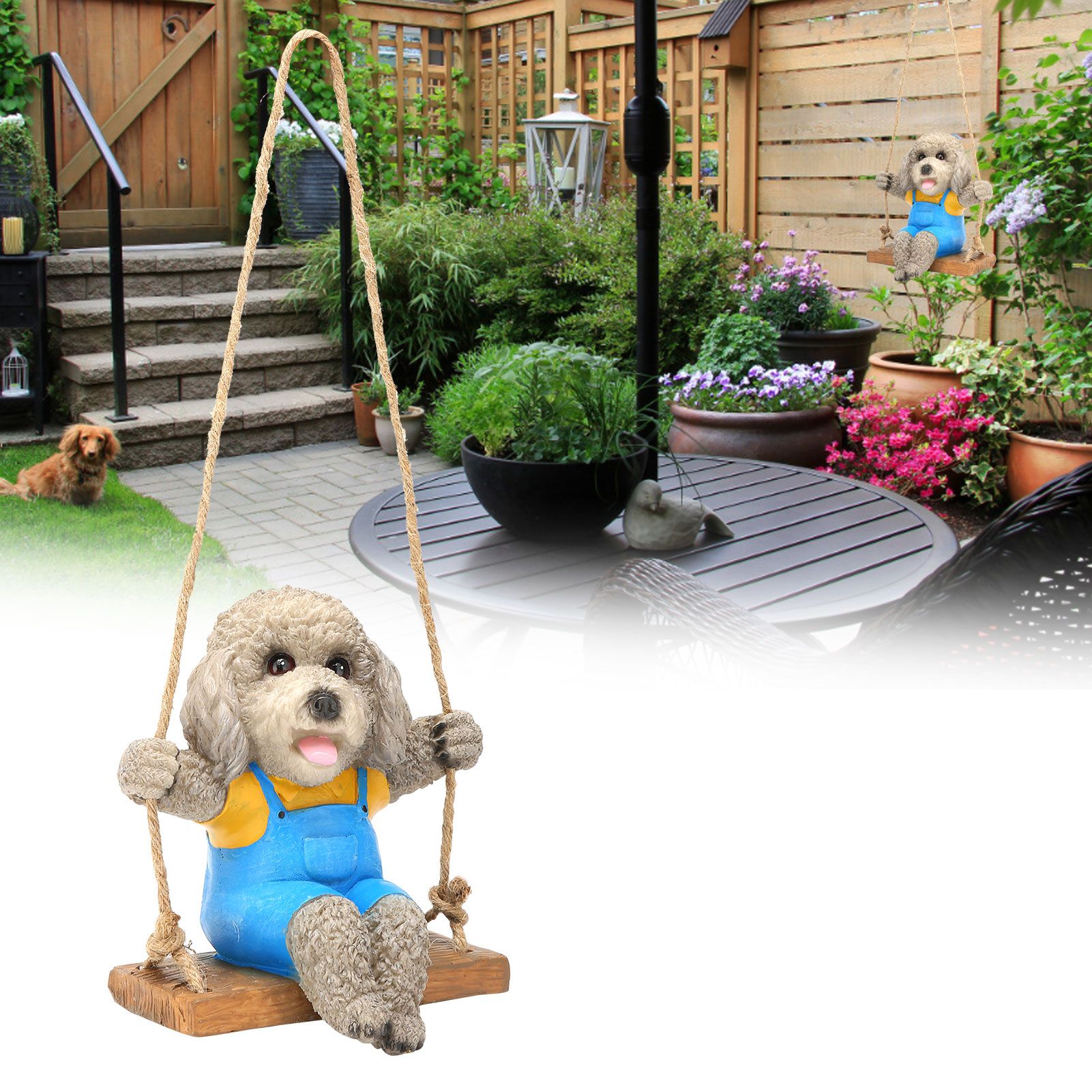 Swing Animal Hanging Teddy Dog Cartoon Garden Decoration Pendant Style Resin view 11