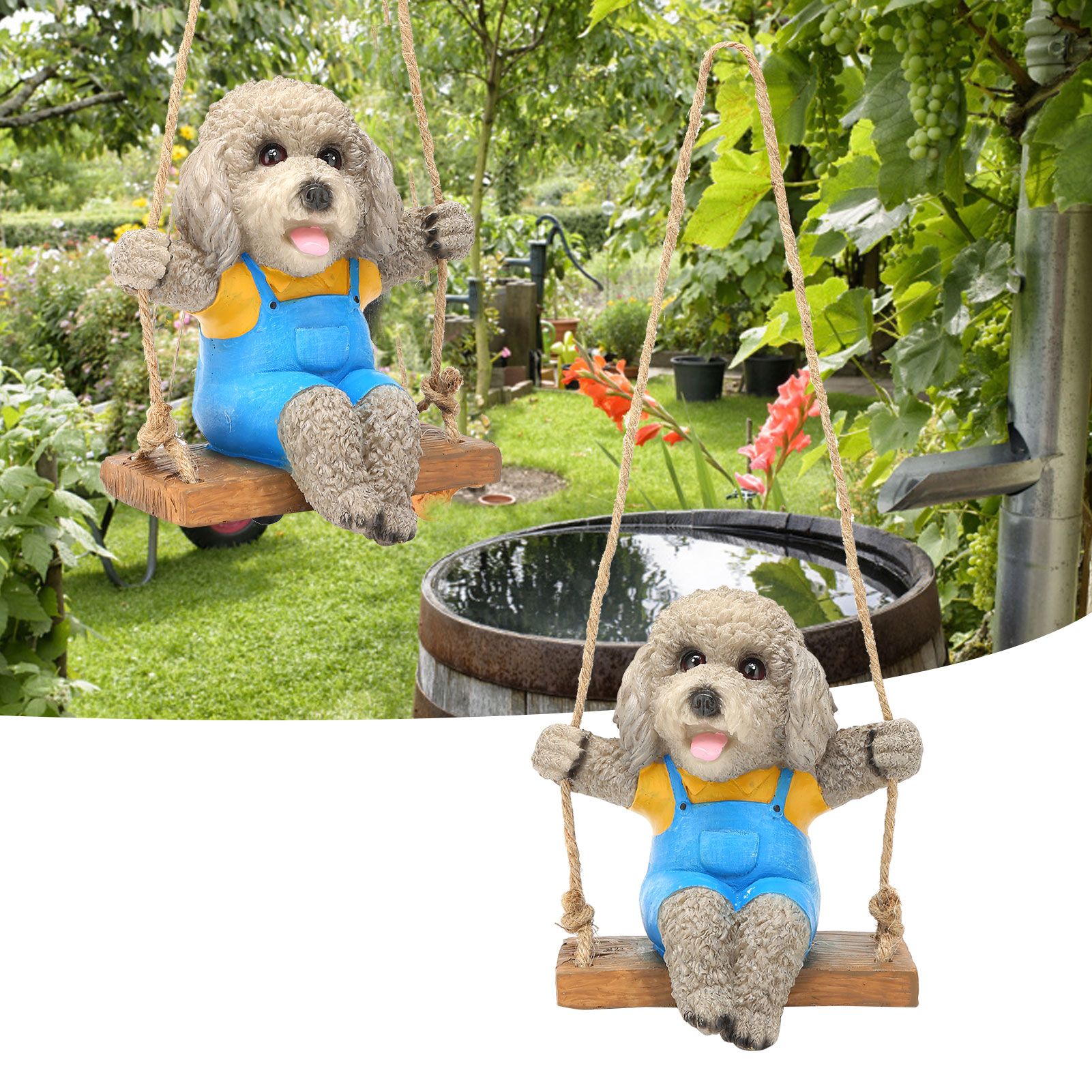 Swing Animal Hanging Teddy Dog Cartoon Garden Decoration Pendant Style Resin view 12