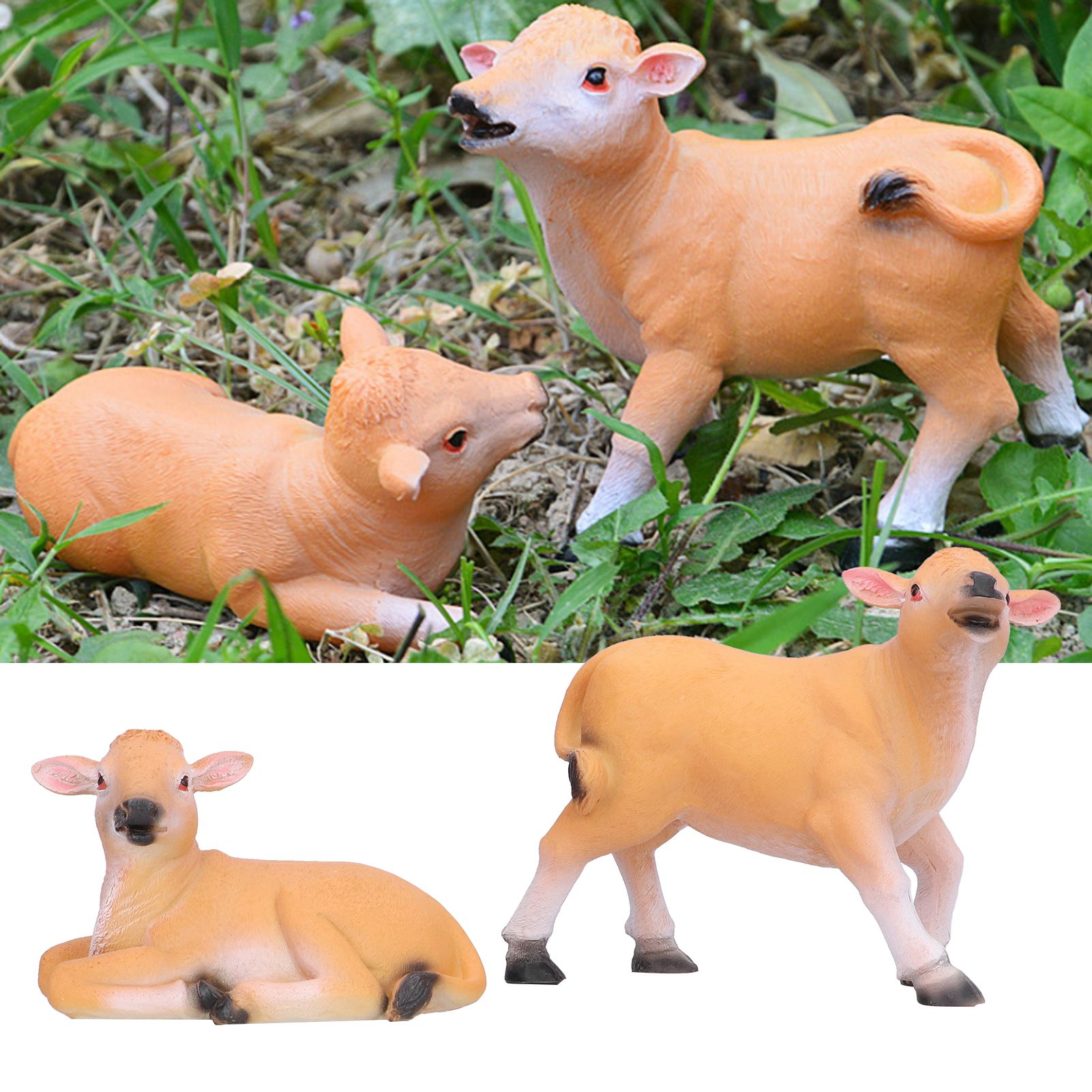 Resin Cattle Ornament 2pcs Animal Model Cattle Figurine Crafts for Garden view 12