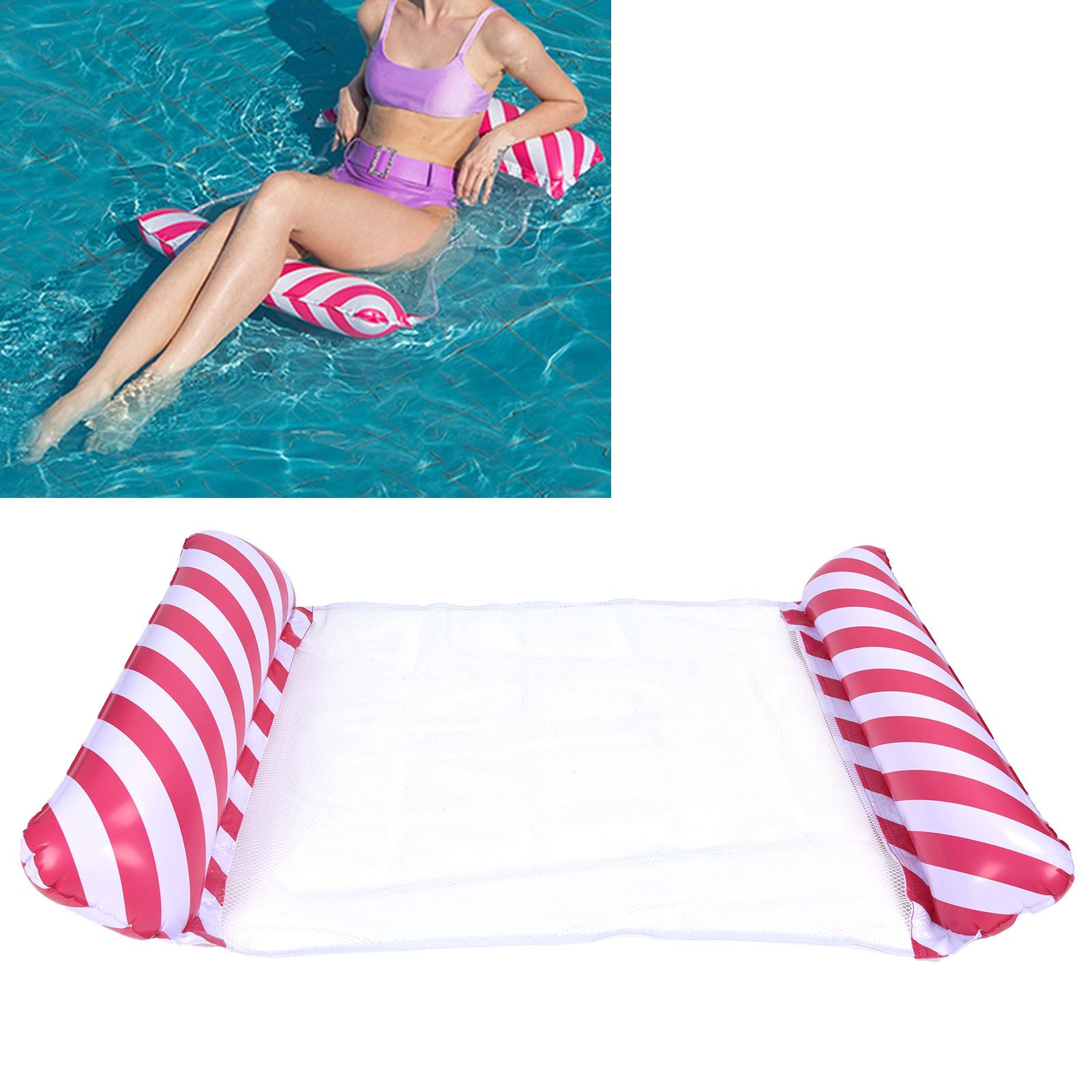 Stripe Pattern Inflatable Float Bed MultiPurpose Water Hammock Pool Lounger view 11