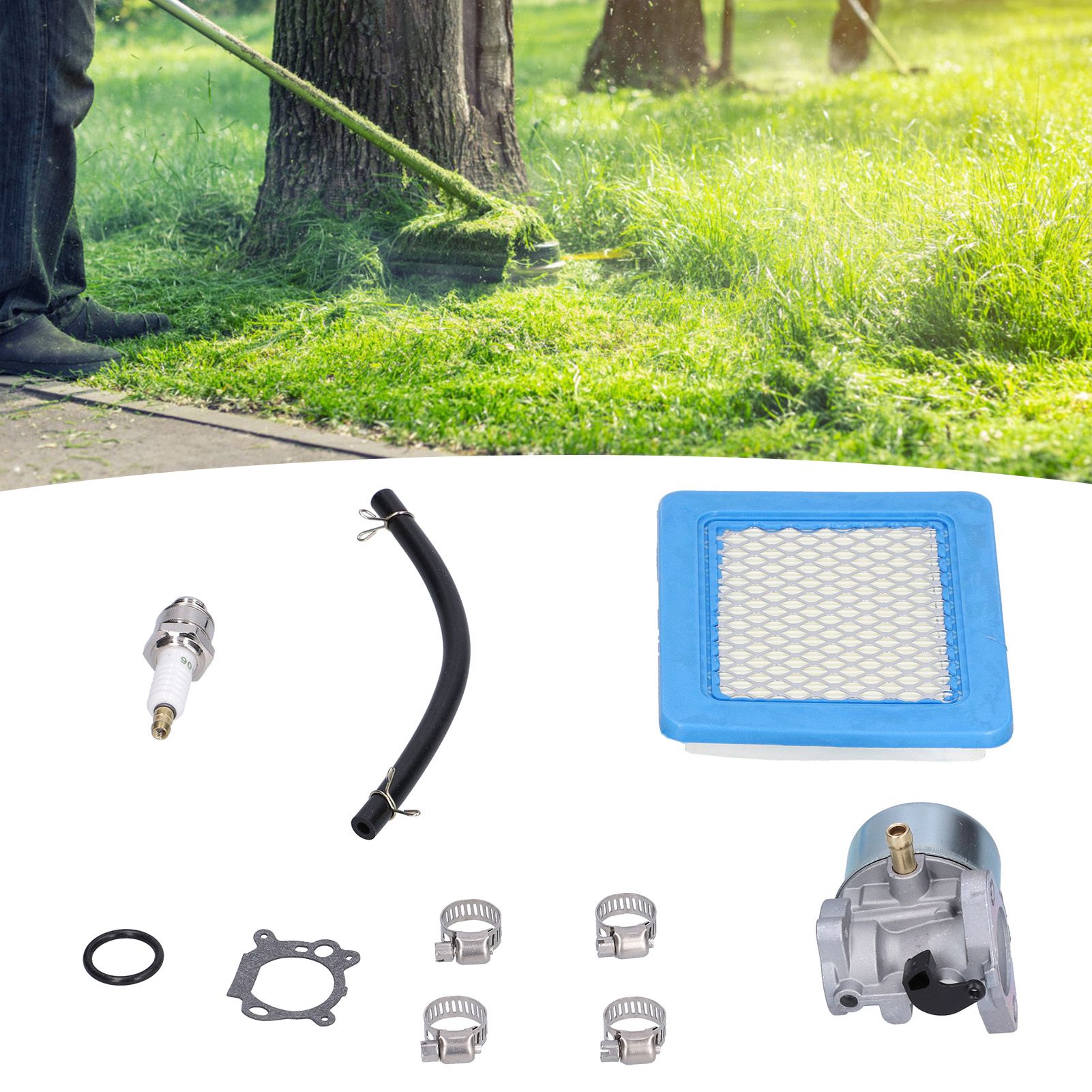 Carburetor Sparking Plug Air Filter Fuel Line Kit Lawn Mower Accessory 498170 view 11