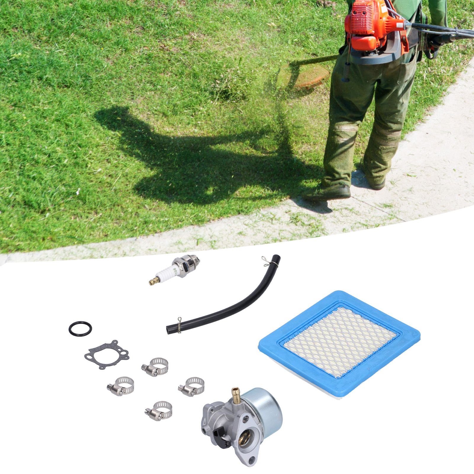 Carburetor Sparking Plug Air Filter Fuel Line Kit Lawn Mower Accessory 498170 view 12