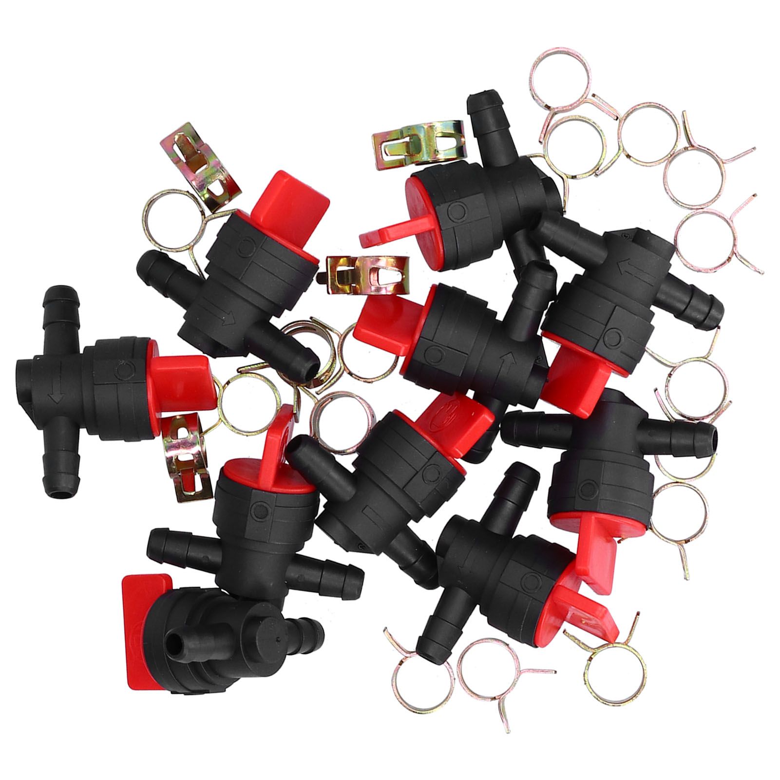 10PCS Black Red 90Degree Fuel Cut Off Valve Clamp Part for 1/4in Fuel Line view 10