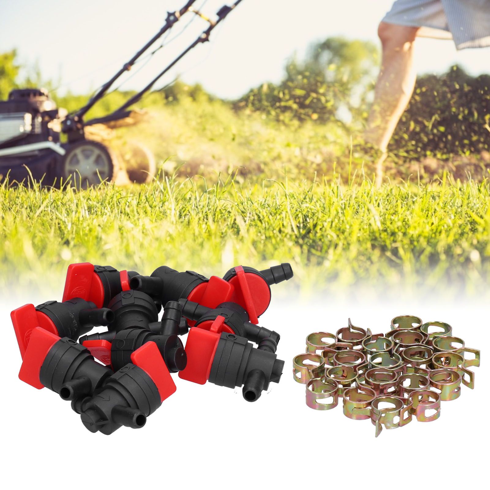 10PCS Black Red 90Degree Fuel Cut Off Valve Clamp Part for 1/4in Fuel Line view 12