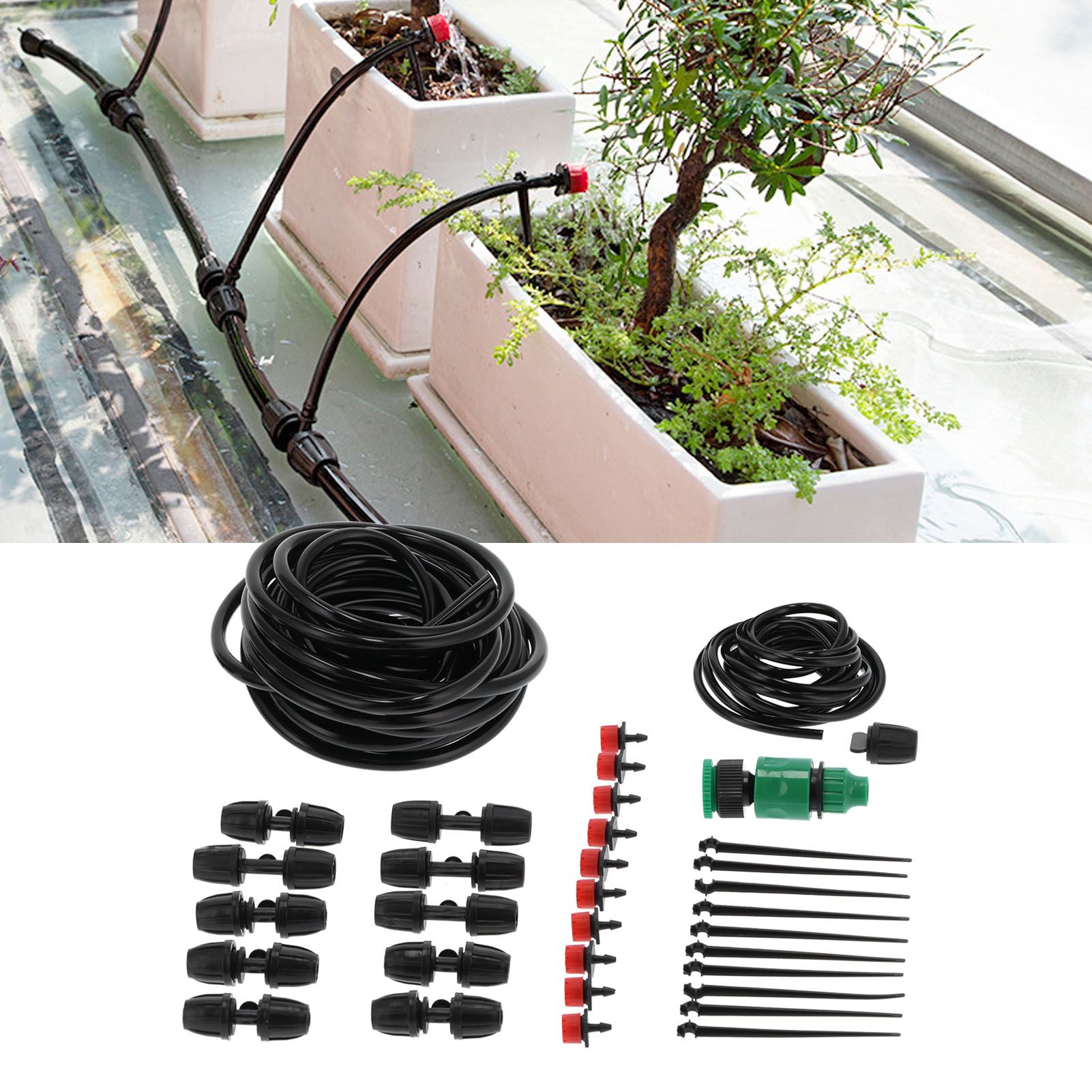 10m 8/11 Hose Adjustable Drippers Tee Kit Garden Automatic Watering Drip view 11