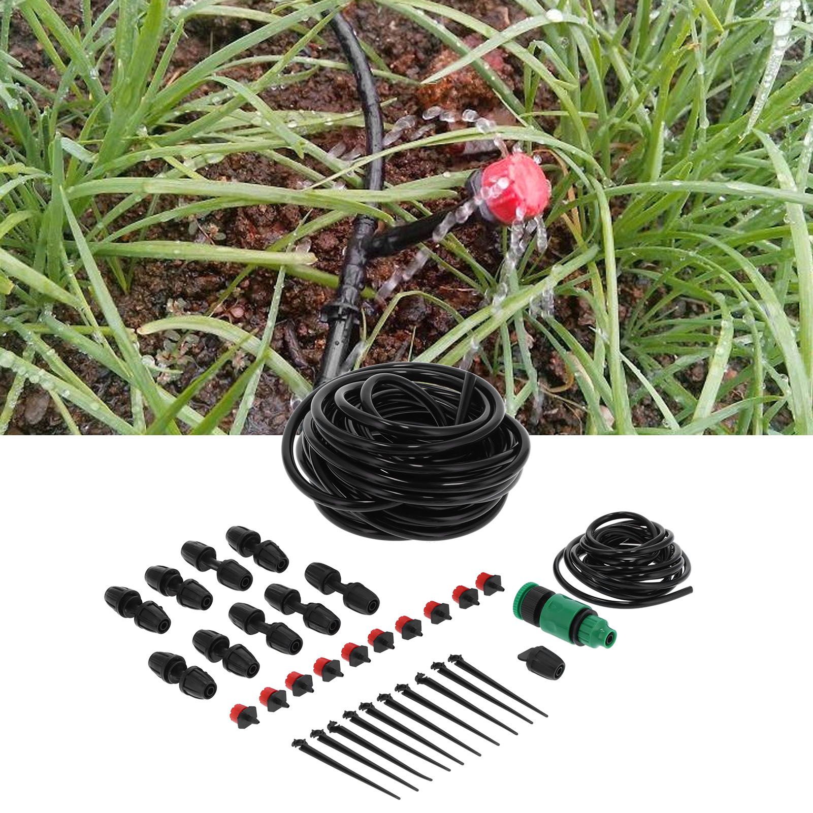 10m 8/11 Hose Adjustable Drippers Tee Kit Garden Automatic Watering Drip view 12