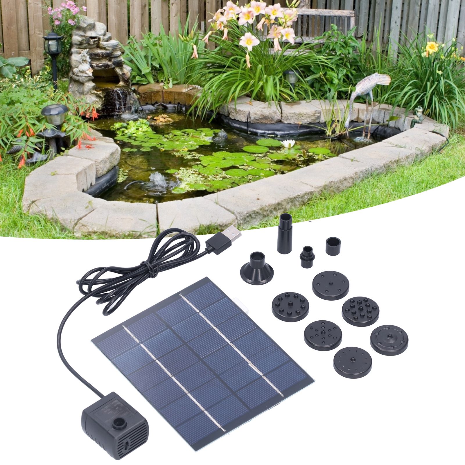 2W Solar Fountain with Panel Water Pump Solar Panel Kit for Outdoor Landscape view 12
