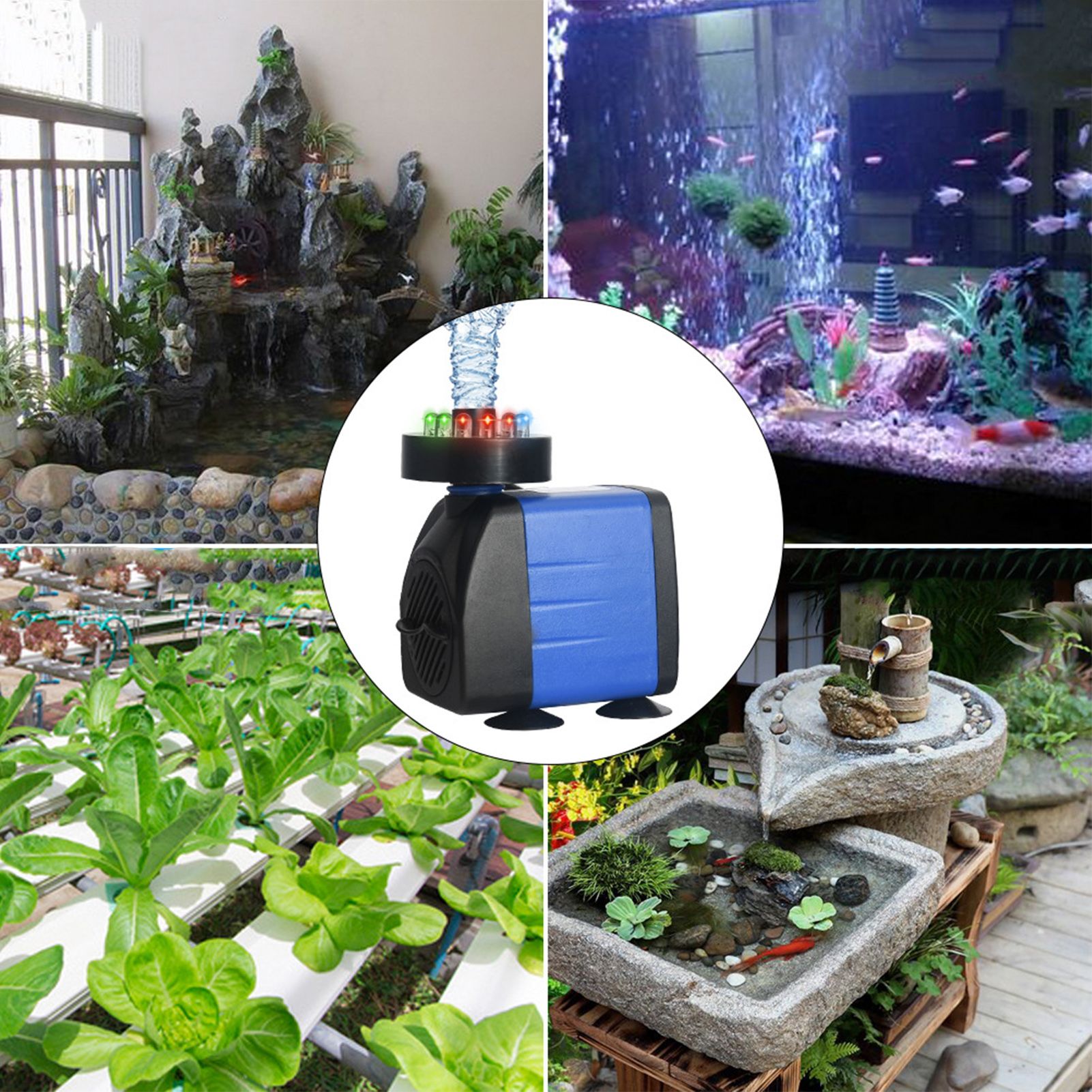 3 in 1 Submersible Fountain Pump Fish Tank Water Pump with 7‑Color LED Light view 12