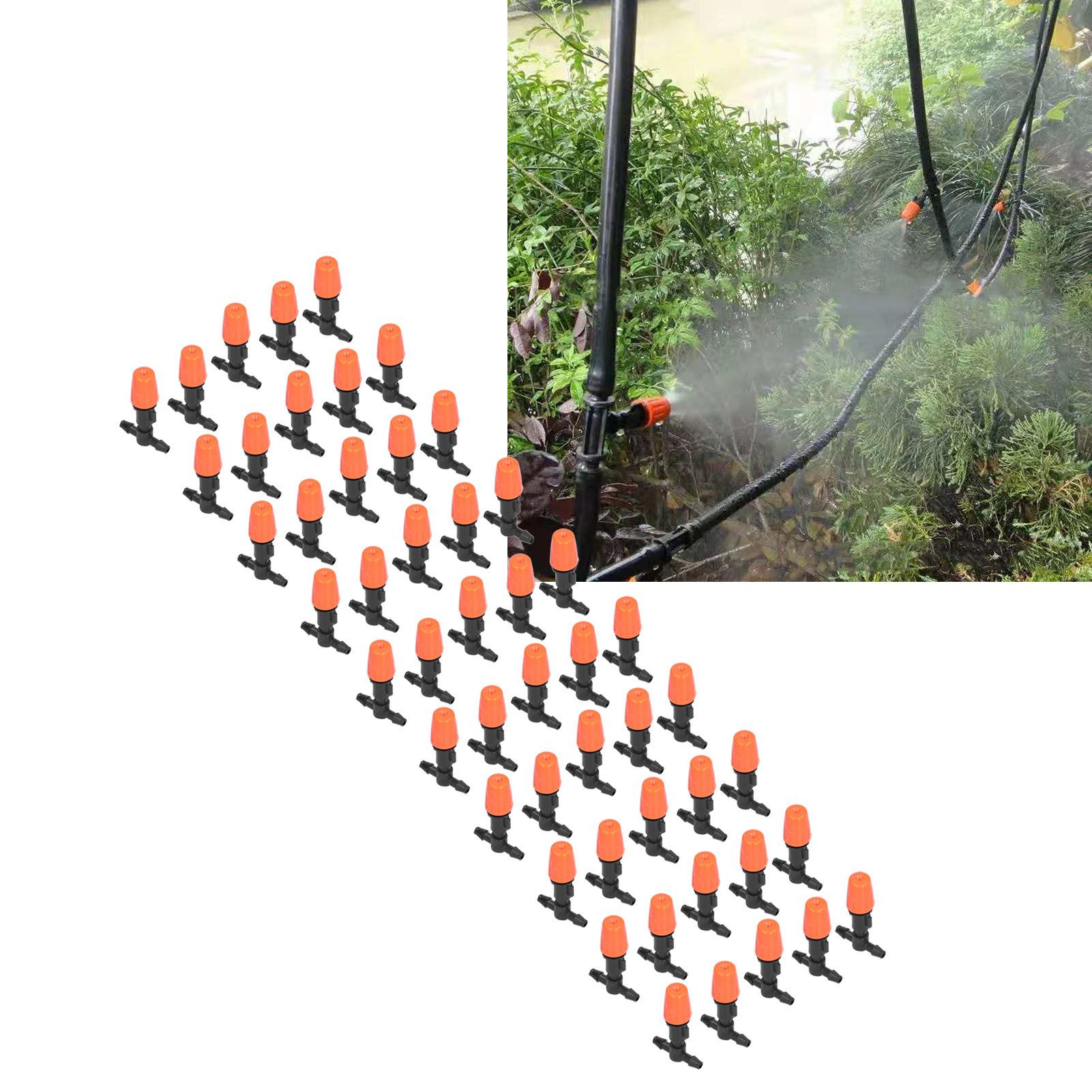 50Pcs Tee Connectors with Orange Adjustable Micro Atomizing Nozzles for Garden view 11