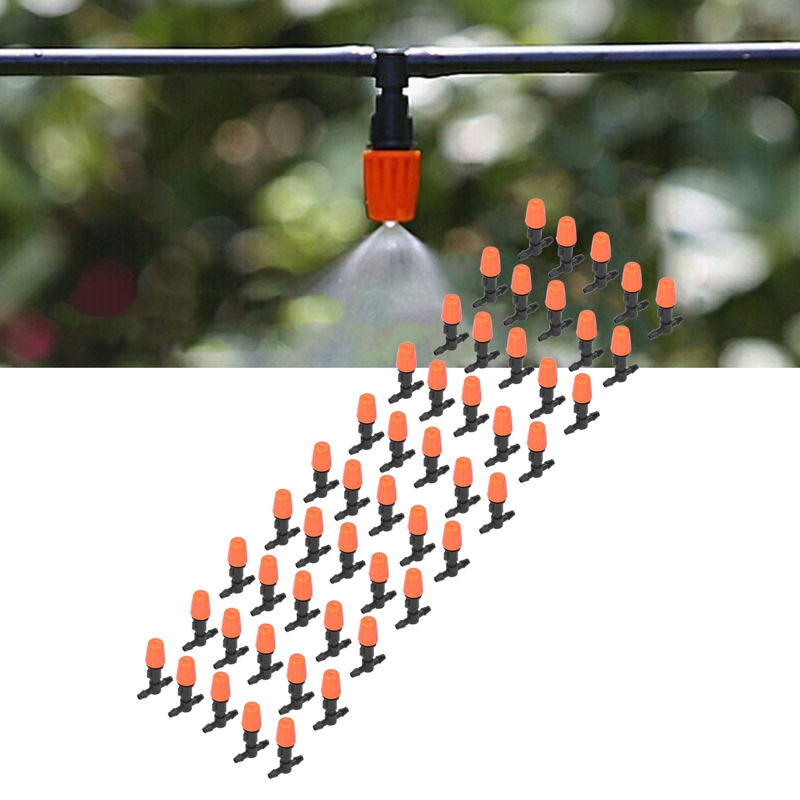 50Pcs Tee Connectors with Orange Adjustable Micro Atomizing Nozzles for Garden view 12