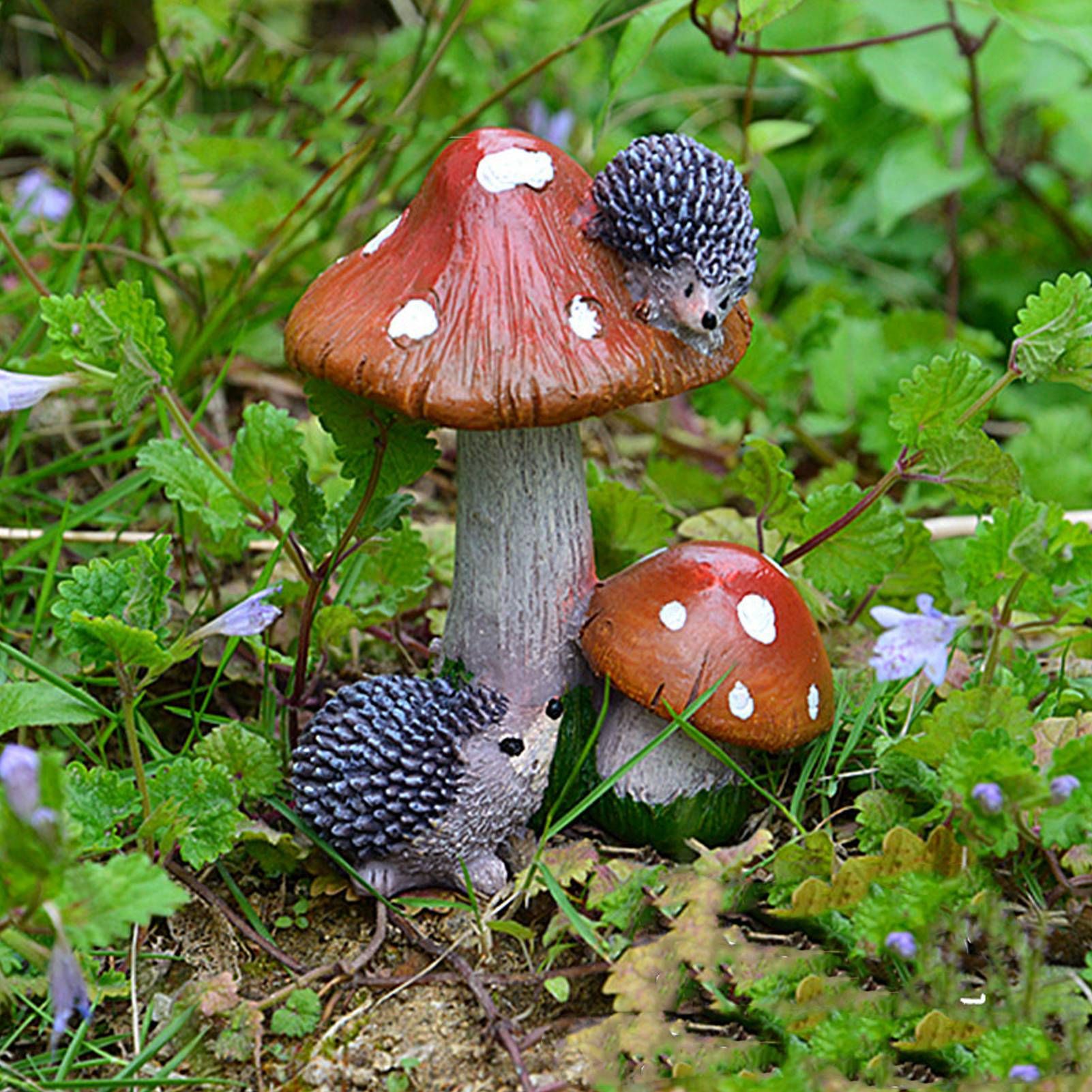 2Pcs Hedgehog Mushroom Ornament Miniature Animal Statue Bonsai Decoration for view 12