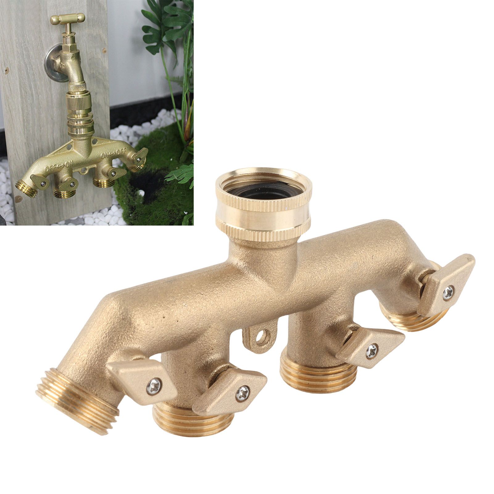 G3/4 Brass 4‑Way Garden Hose Splitter Ball Valve Hose Adapter Water Faucet view 12