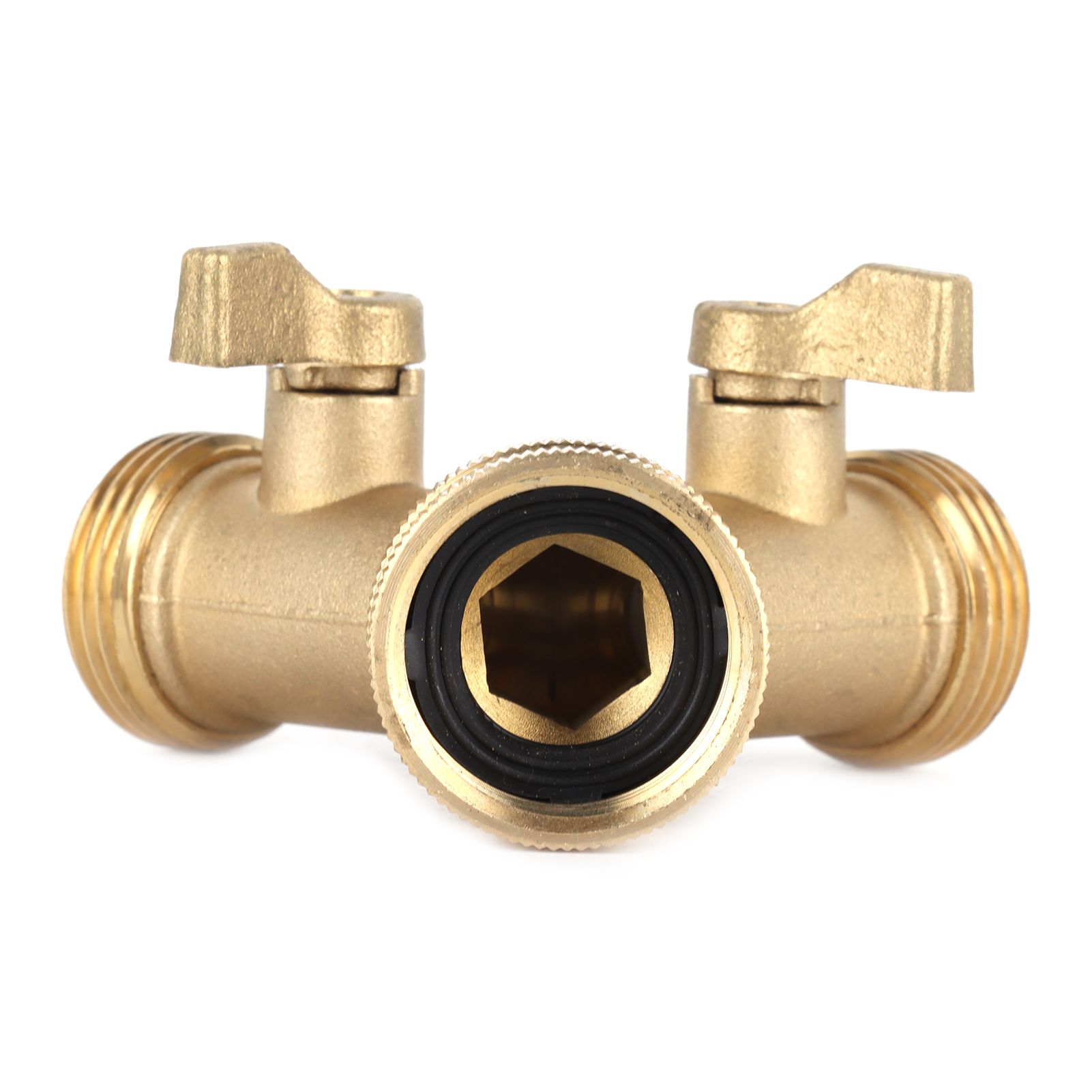 G3/4 Y Shape 2 Way Brass Hose Splitter with Water Faucet Ball Valve for Garden view 4
