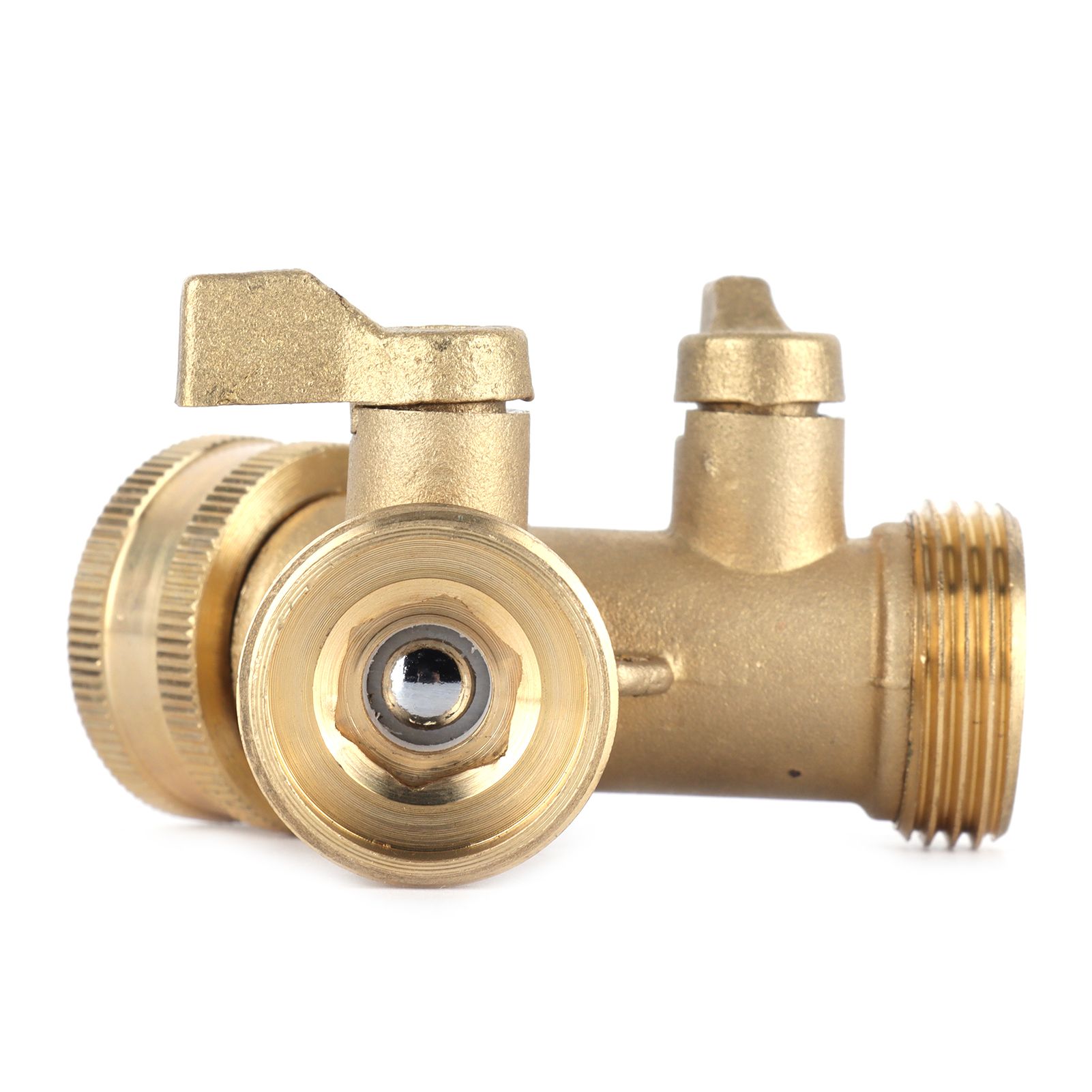 G3/4 Y Shape 2 Way Brass Hose Splitter with Water Faucet Ball Valve for Garden view 5