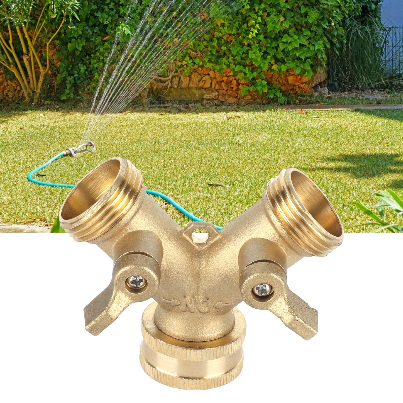 G3/4 Y Shape 2 Way Brass Hose Splitter with Water Faucet Ball Valve for Garden view 11