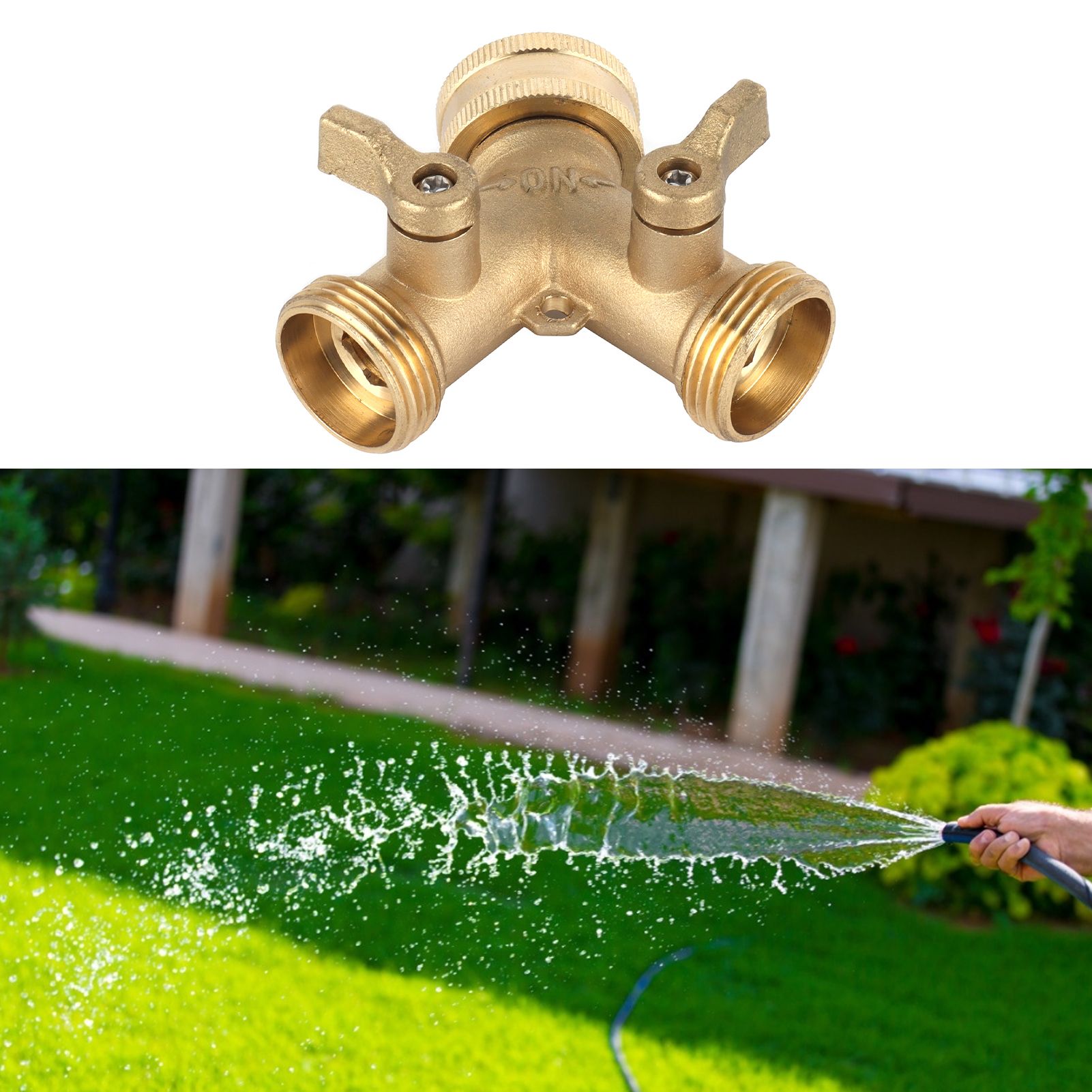 G3/4 Y Shape 2 Way Brass Hose Splitter with Water Faucet Ball Valve for Garden view 12