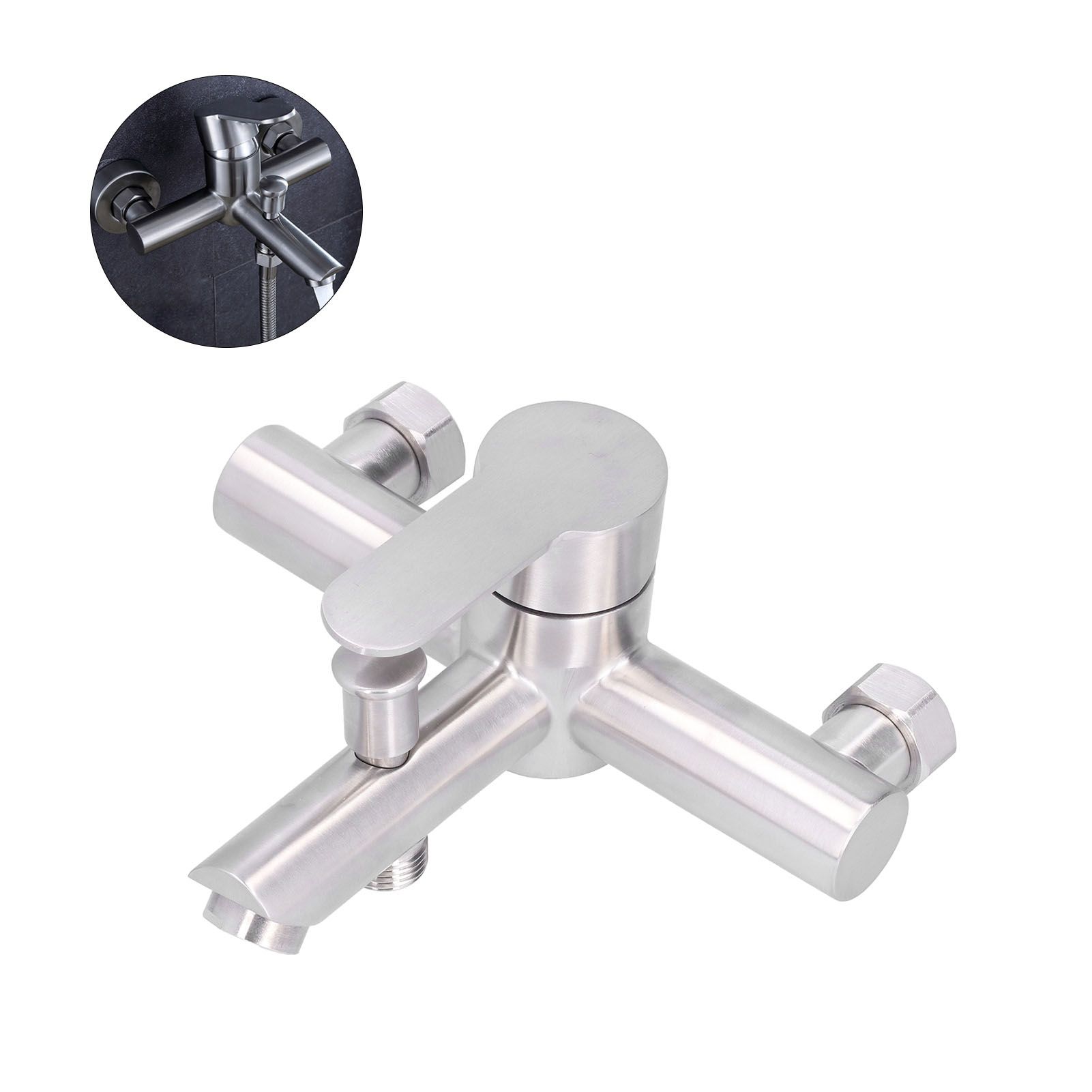 G1/2 Stainless Steel Brushed Bathtub Faucet Cold Hot Water Mixing Valve Triple view 11