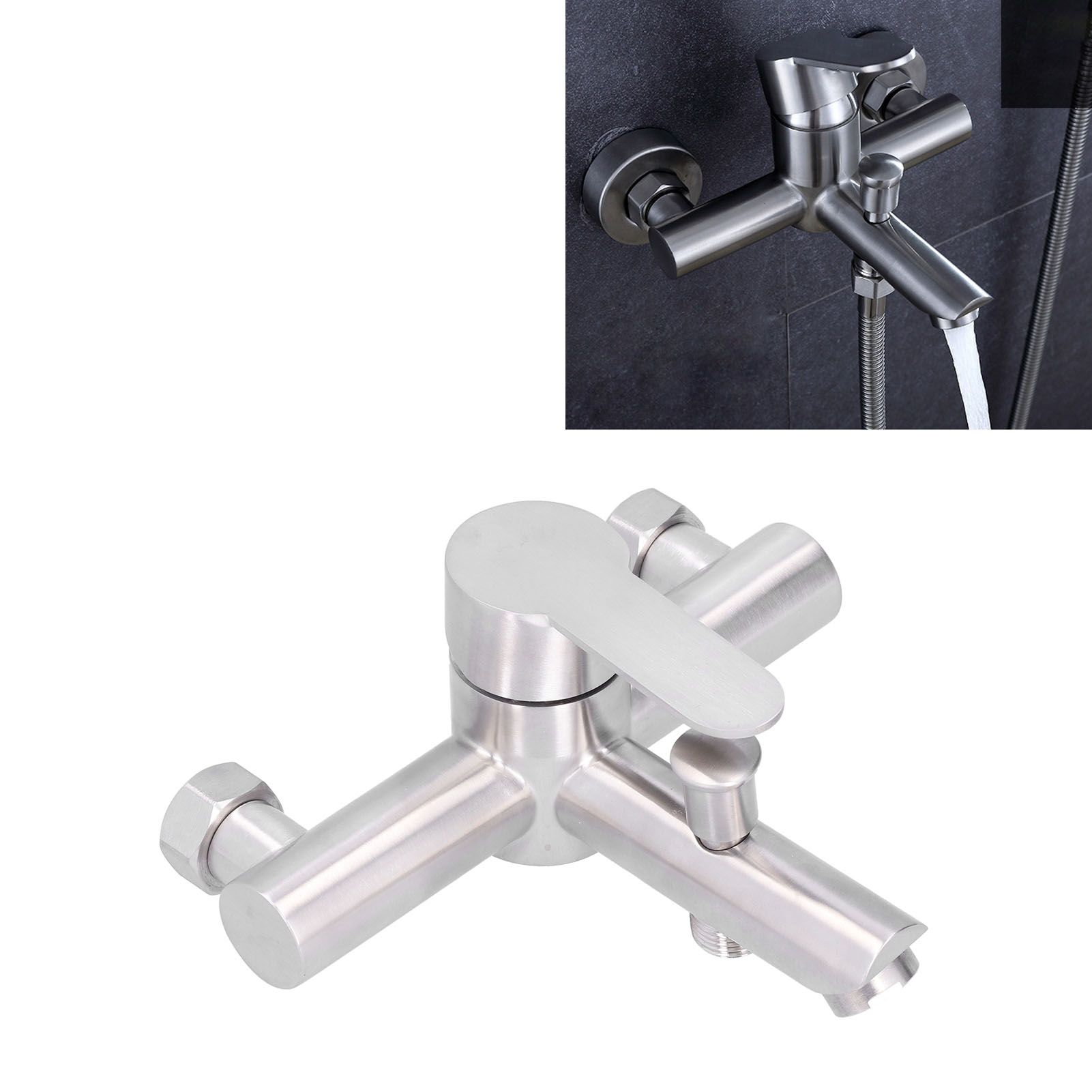 G1/2 Stainless Steel Brushed Bathtub Faucet Cold Hot Water Mixing Valve Triple view 12