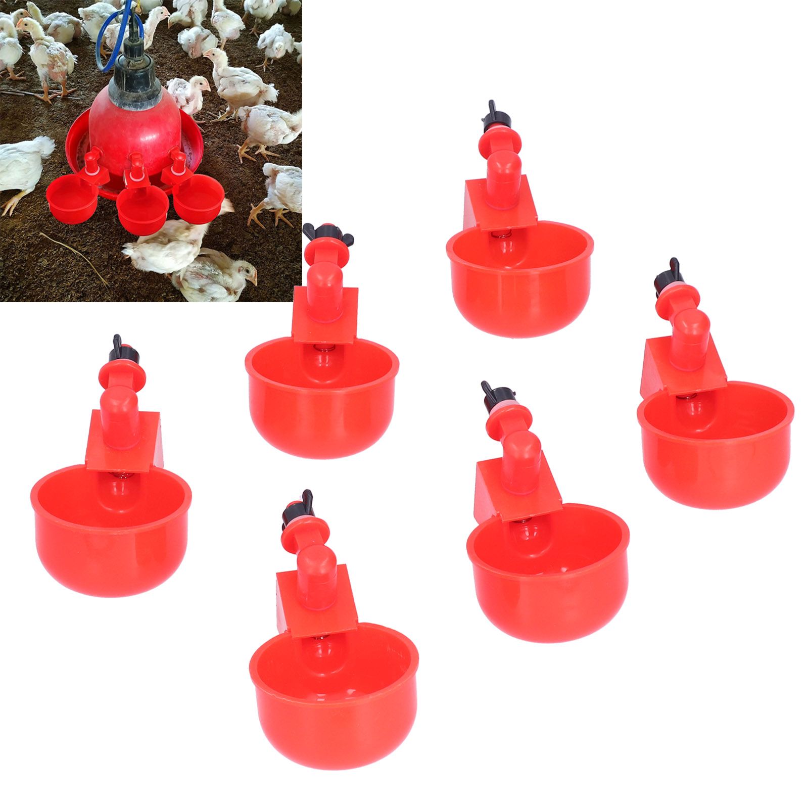 6PCS Chicken Water Cups 1/8in Portable Bowl Type Stainless Steel Spring view 11