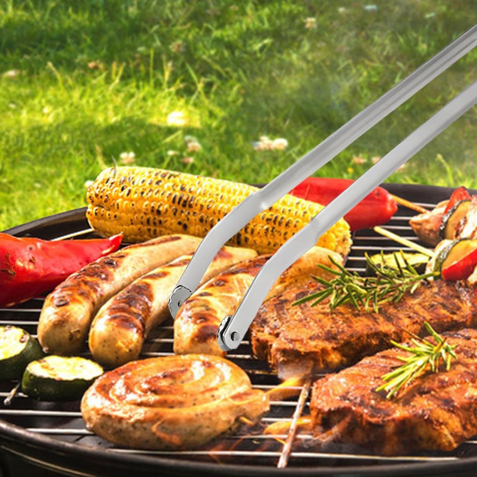 BBQ Sausage Turning Tongs Stainless Steel Long Handle BBQ Sausage Grill Tongs view 9