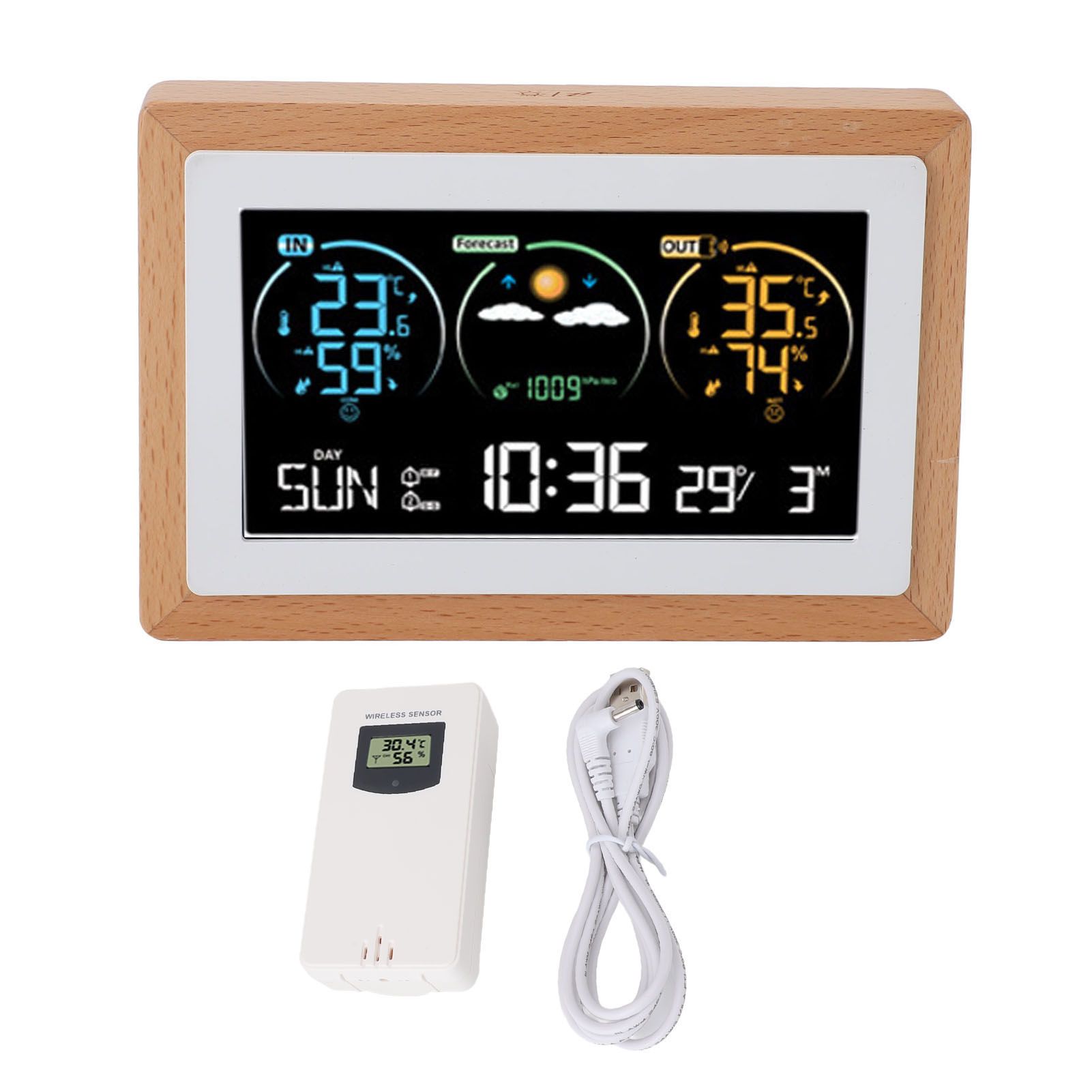 Cordless Weather Clock Color Screen Weather Forecast Temperature Humidity view 3