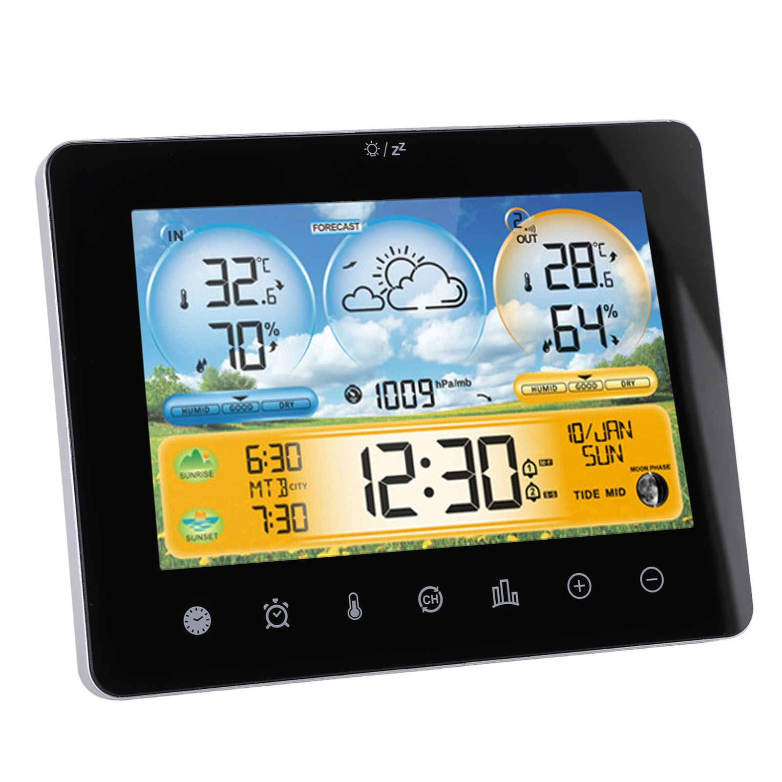 Weather Forecast Station Wireless Indoor Outdoor Touch Digital Time RF Sensing