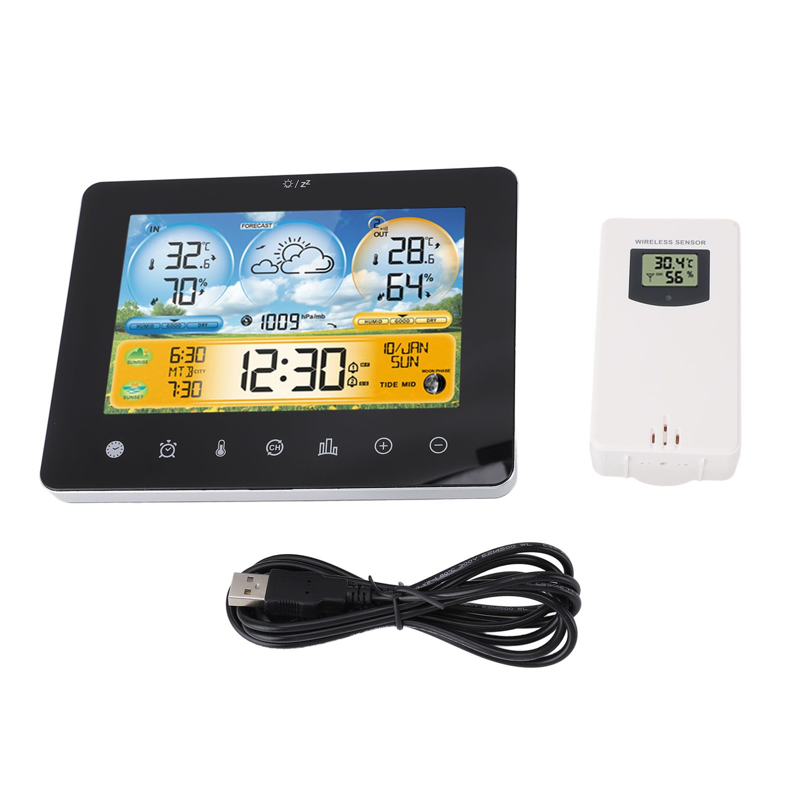 Weather Forecast Station Wireless Indoor Outdoor Touch Digital Time RF Sensing view 3
