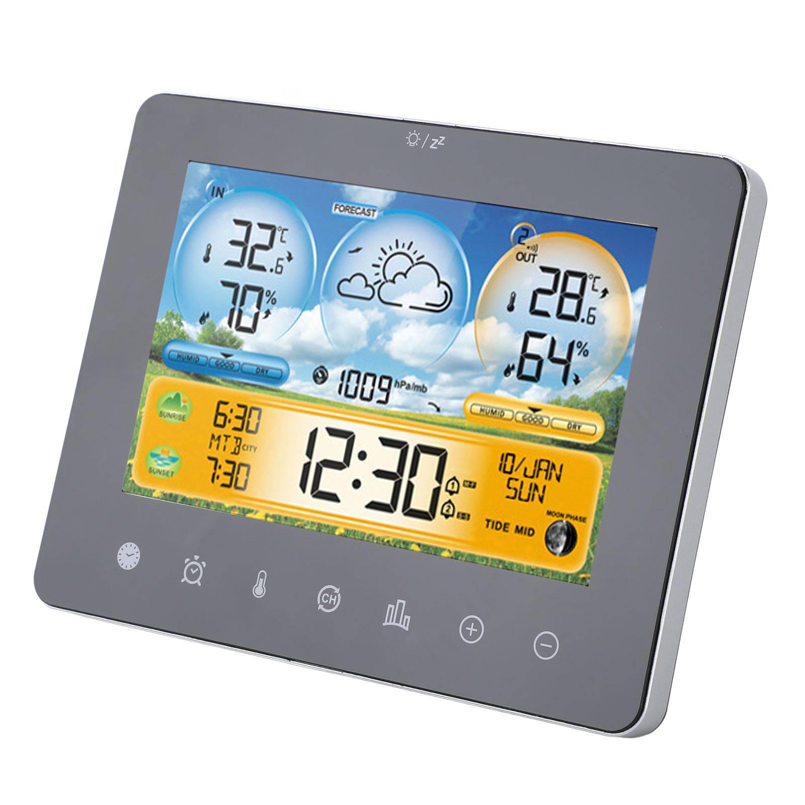 Weather Forecast Station Wireless Indoor Outdoor Touch Digital Time RF Sensing view 4