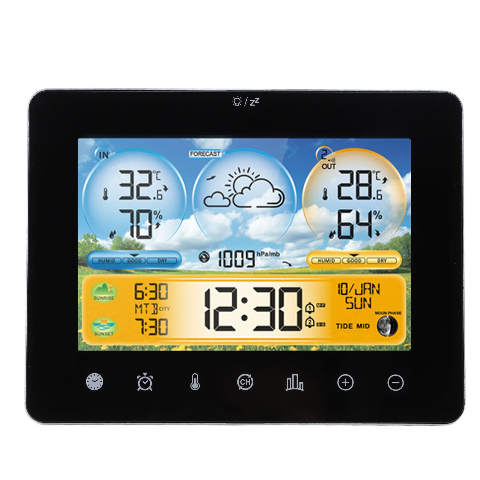 Weather Forecast Station Wireless Indoor Outdoor Touch Digital Time RF Sensing view 8