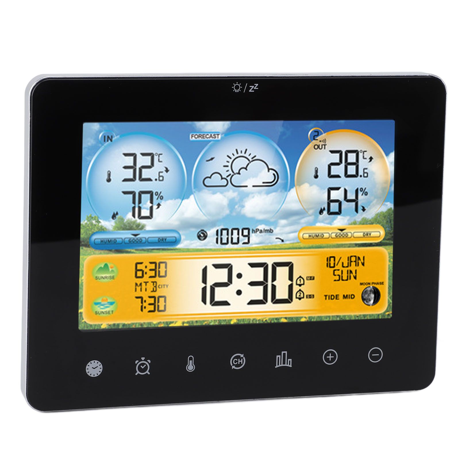 Weather Forecast Station Wireless Indoor Outdoor Touch Digital Time RF Sensing view 10