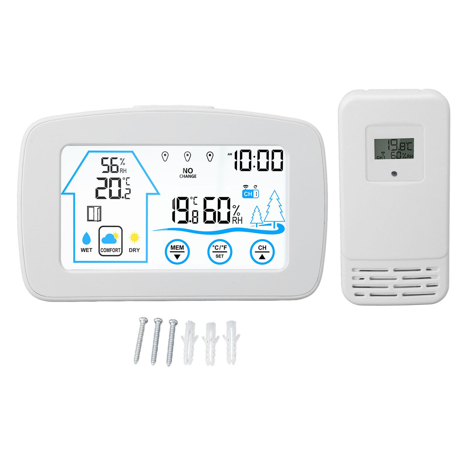 Wireless Hygrometer Thermometer Backlight Touchscreen Button Weather Forecast view 3